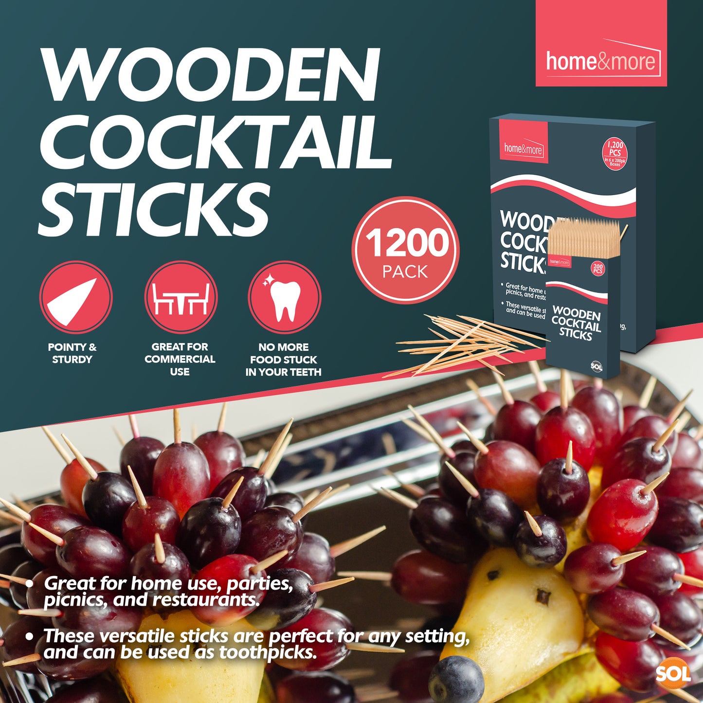 Bamboo Wooden Toothpicks | Cocktail Sticks & Floss | 1200 Pack