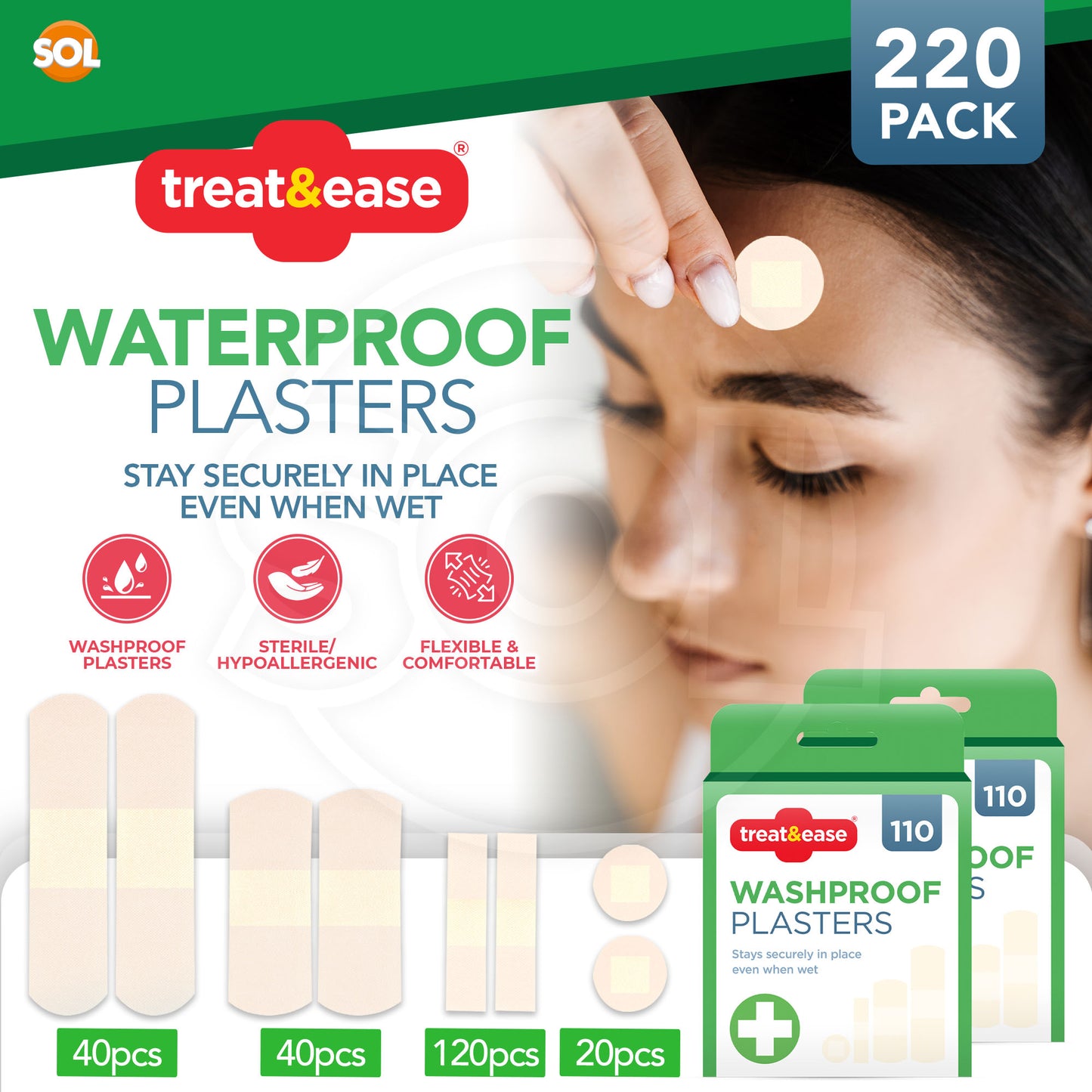 110–440 Pack Waterproof Washproof Plasters | First Aid for Kids & Adults