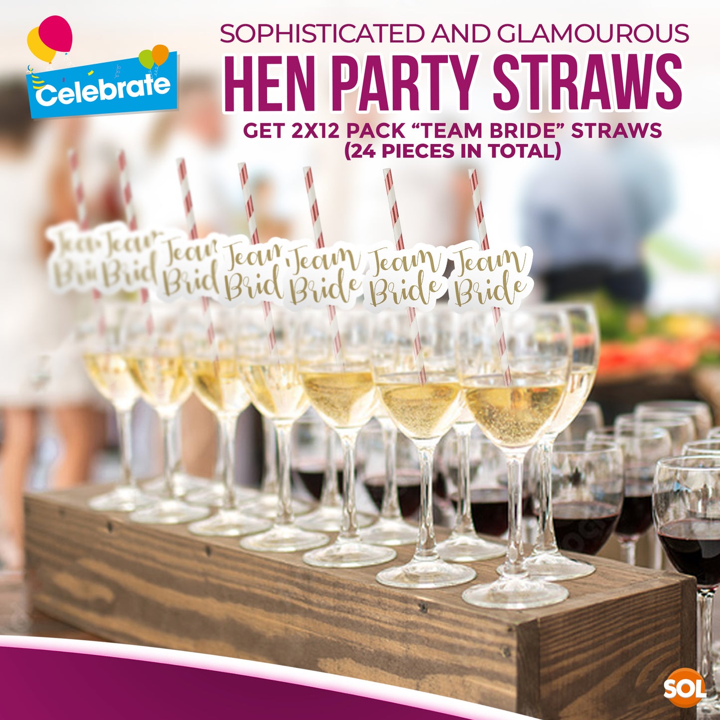 24pk Team Bride Hen Party Straws | Rose Gold Paper Drinking Night Do Accessories