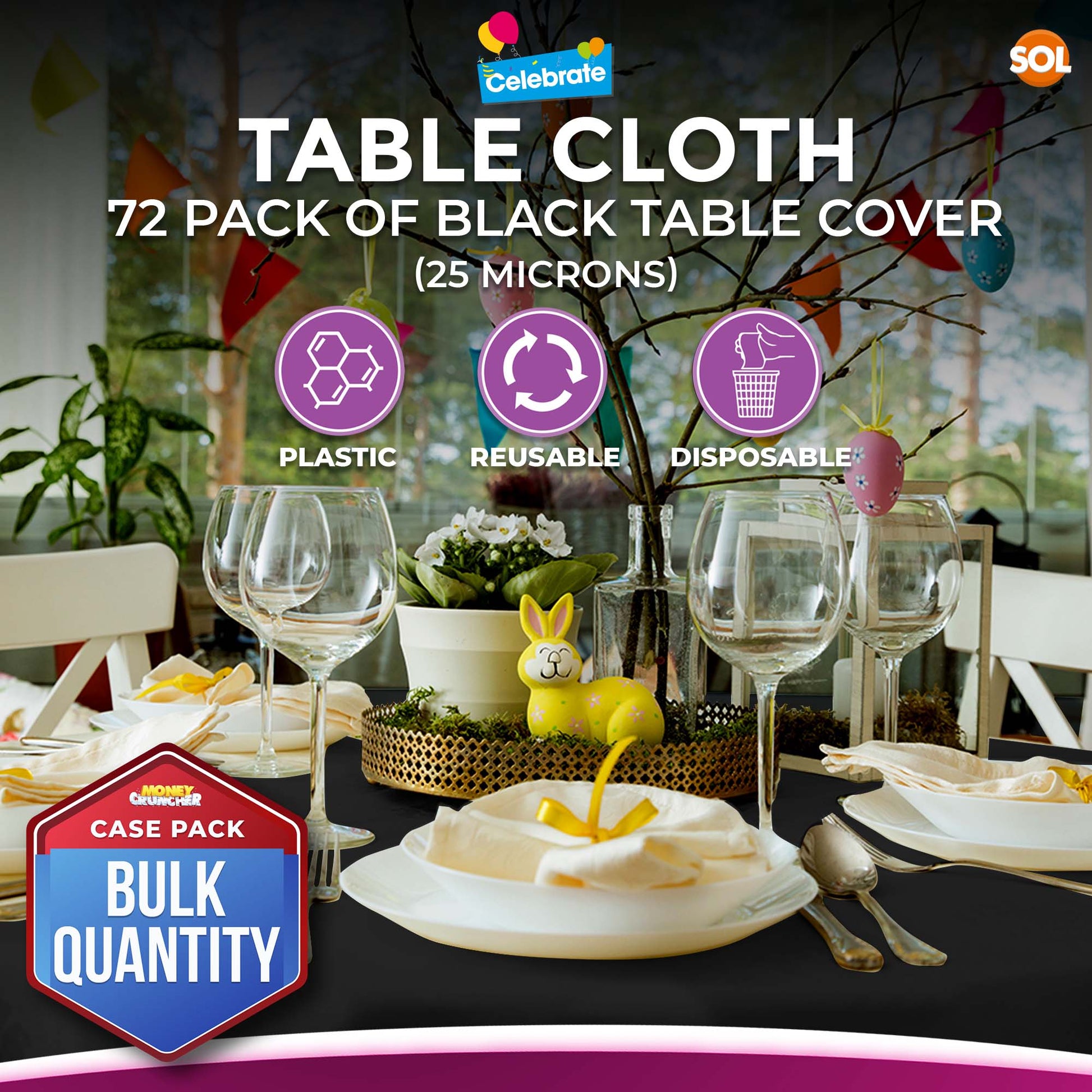 Bulk 72-Pack Black Round Table Cloth Disposable 140cm Halloween Party Round Tablecloths For Circular Table Cloth Round Table Cloths Circular Tablecloth Black Round Table Cloth Round Tablecloth (24x3pk)