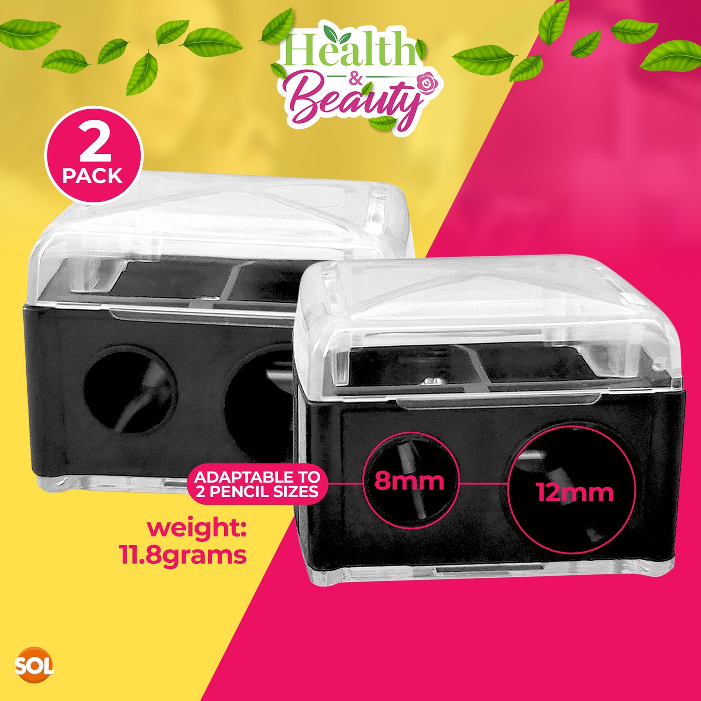 Make Up Pencil Sharpener Duo | Slim & Jumbo Cosmetic Fit | 2 Pack