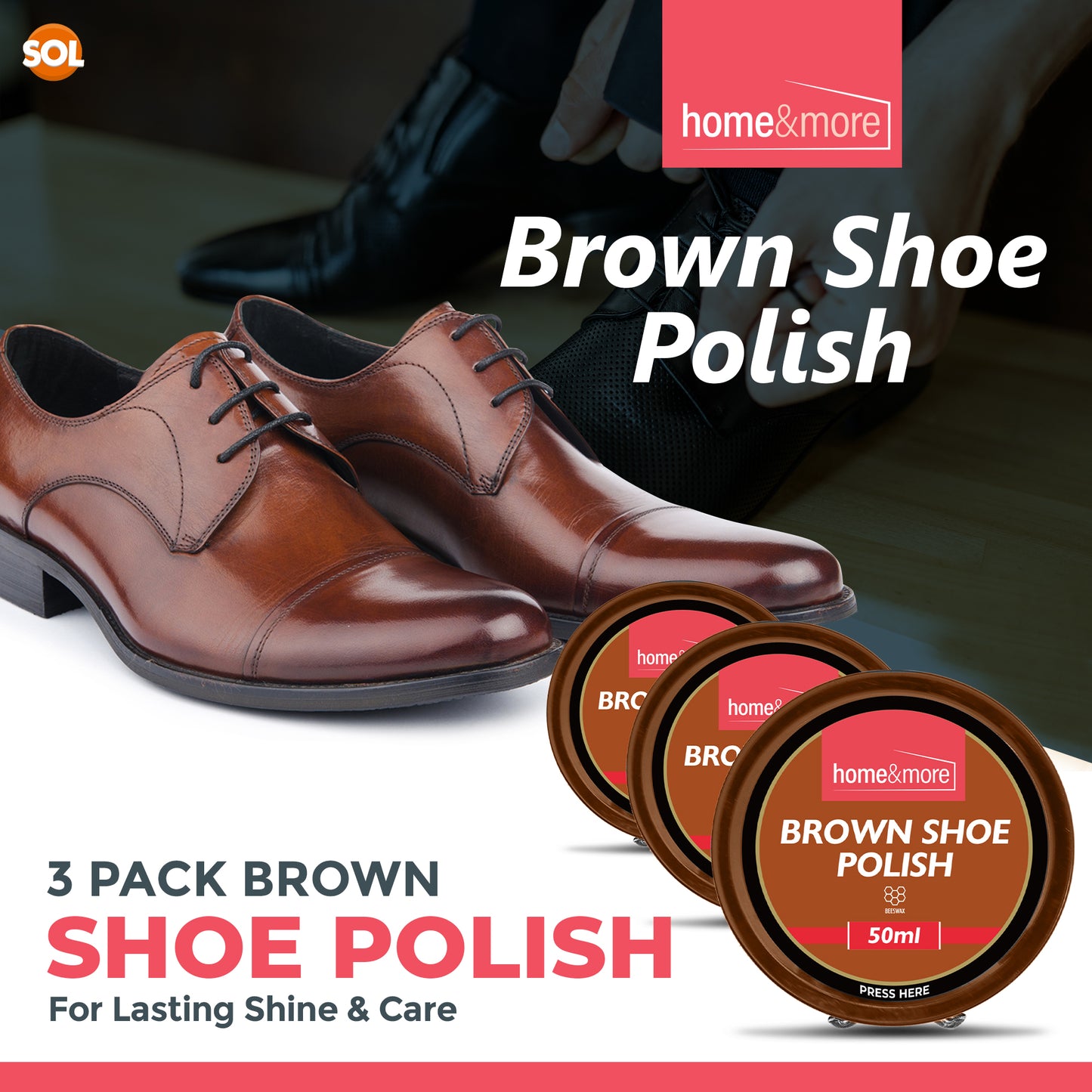 Wax Shoe Polish Brown 50ml Leather Boot Cleaner | 3 Pack