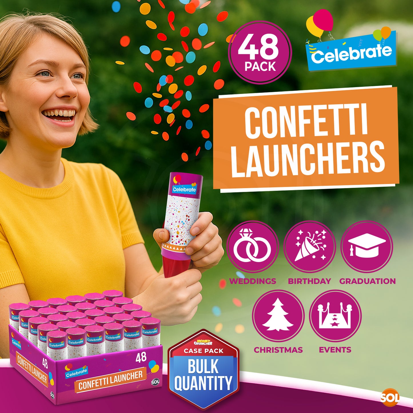 Confetti Cannons | Parties Weddings Birthdays Celebrations | 48 Pack