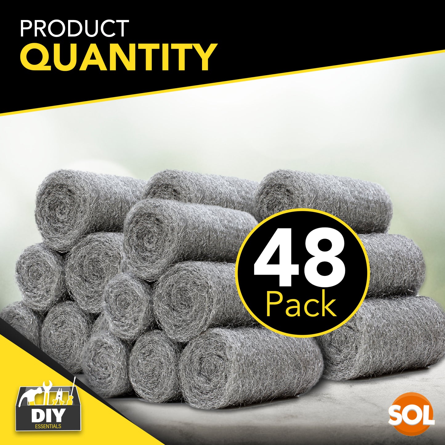 SOL 48pk Steel Wool Pads – Fine Grade 0 Metal Scourers for Polishing, Buffing, Rust Removal, Paint Prep – Multipurpose Scourers for Cleaning Wood, Furniture, Surfaces & DIY Tasks