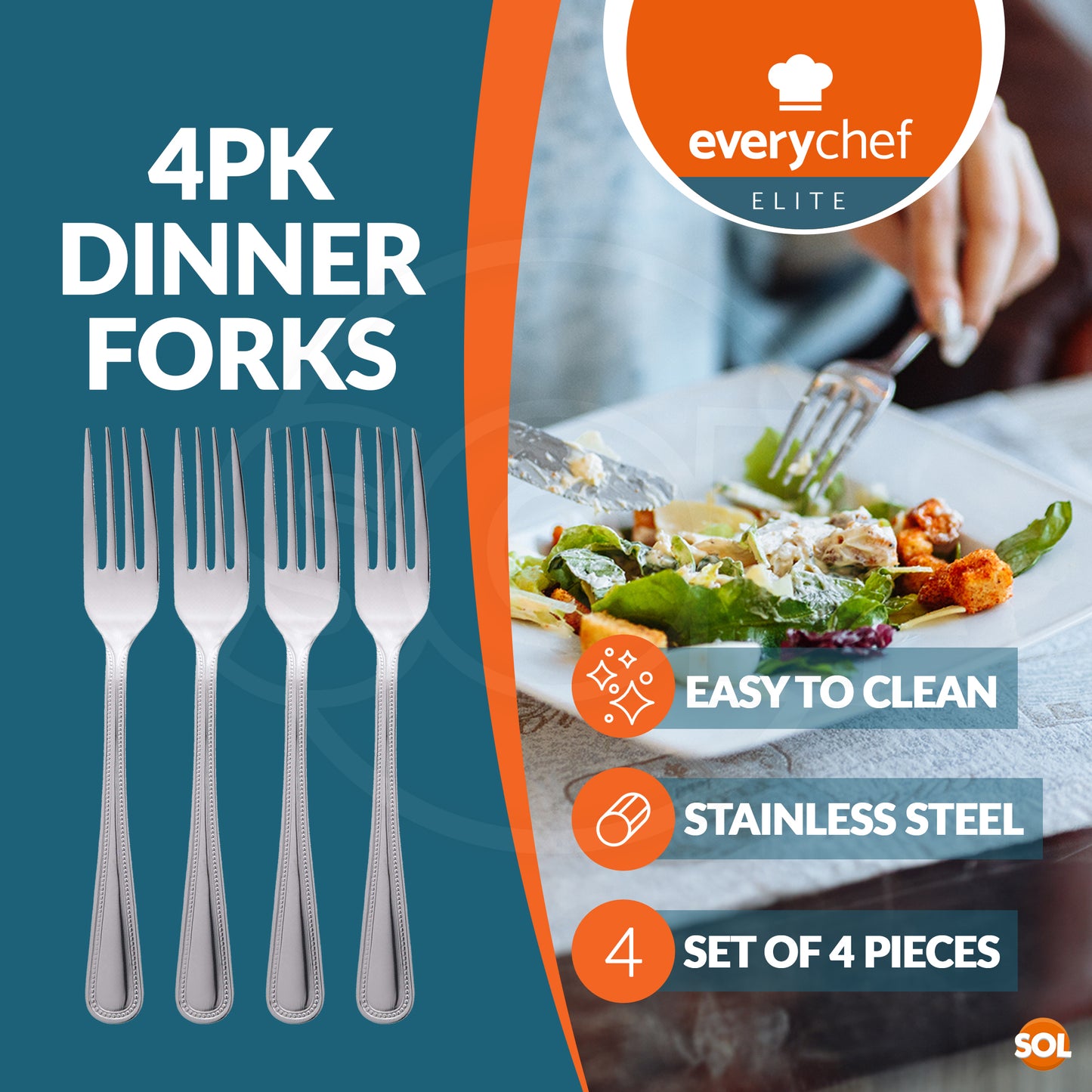 Stainless Steel Dinner Forks Cutlery Set | Kitchen Dining | 4 Pack