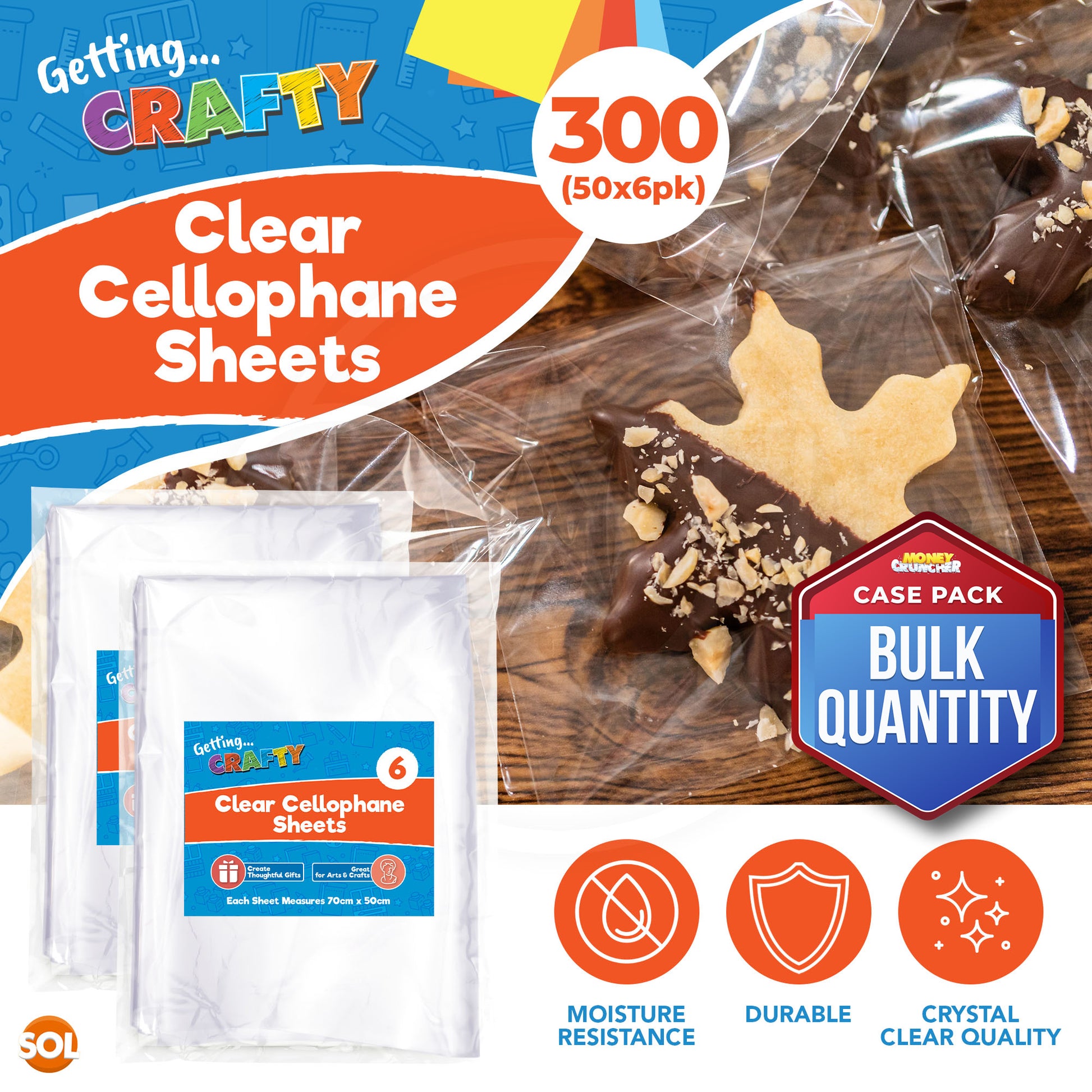 Bulk 300pk of 50x70cm Clear Cellophane Wrap for Hampers, Flower Cellophane Wrap Clear Wrapping Paper for Hamper Wrapping Cellophane Clear Wrap Hamper Clear Gift Wrap Plastic Wrap For Hampers (50x6pk)