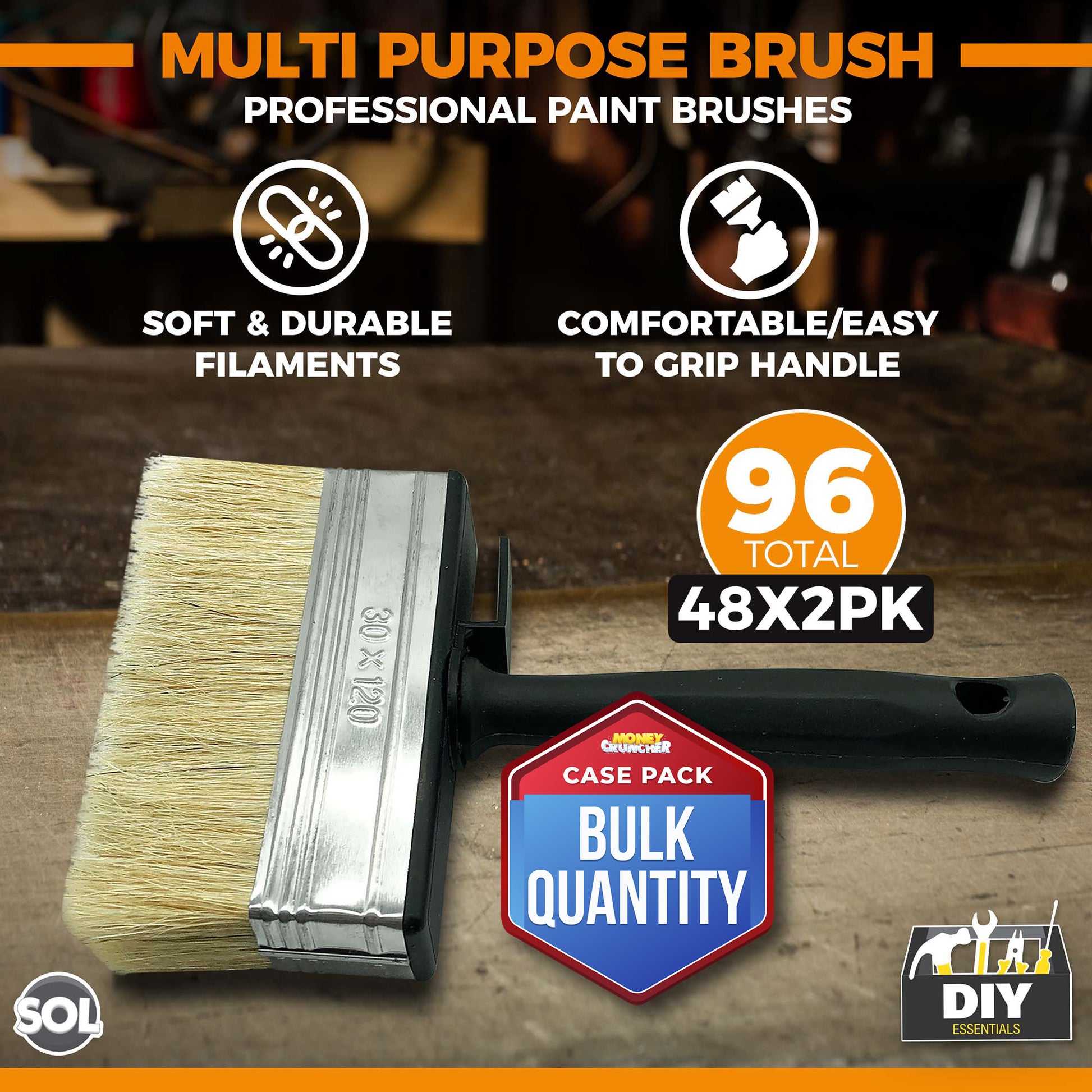 96pk Bulk Fence Paint Brushes - Block Brush Set - Decking Paint Brush - Shed and Fence Brush - Masonry Paint Brush - Wallpaper Brush - Large Paint Brush for Maintenance, Repair and Home Improvement
