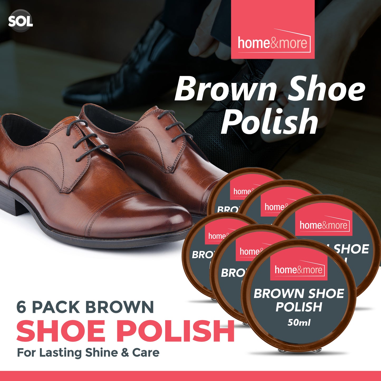 Wax Shoe Polish Brown 50ml | Leather Boot Cleaner | 6 Pack