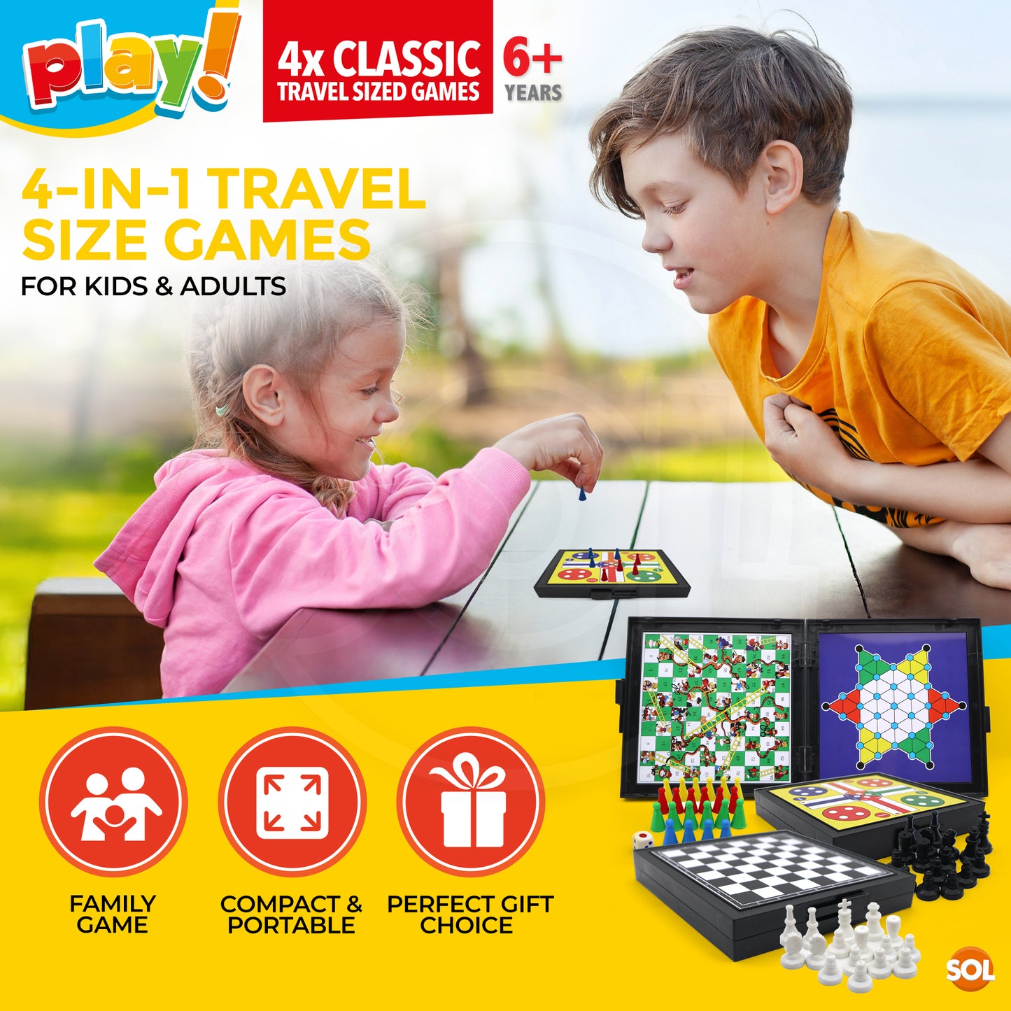 Magnetic Travel Games 4 in 1 Mini Pocket Board Set Adults & Kids