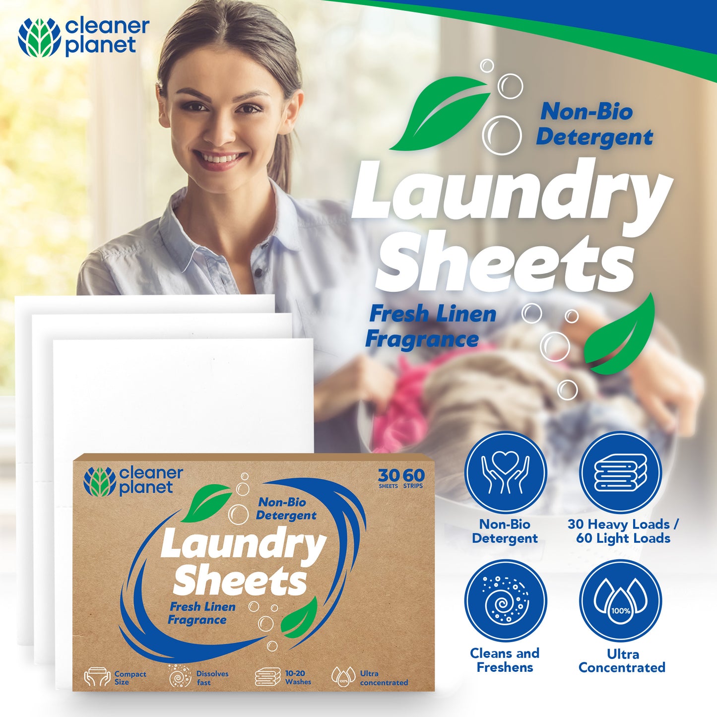 30-60 Laundry Sheets Eco Detergent Clothes Fabric Washing Machine Non Bio Travel