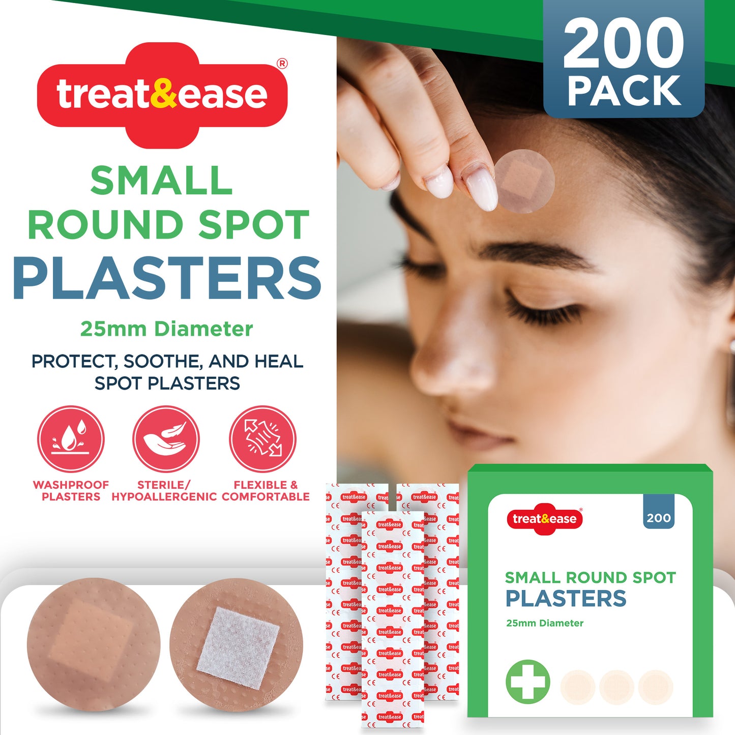 Round Spot Plasters 2.5cm | Washproof First Aid | 200 Pack