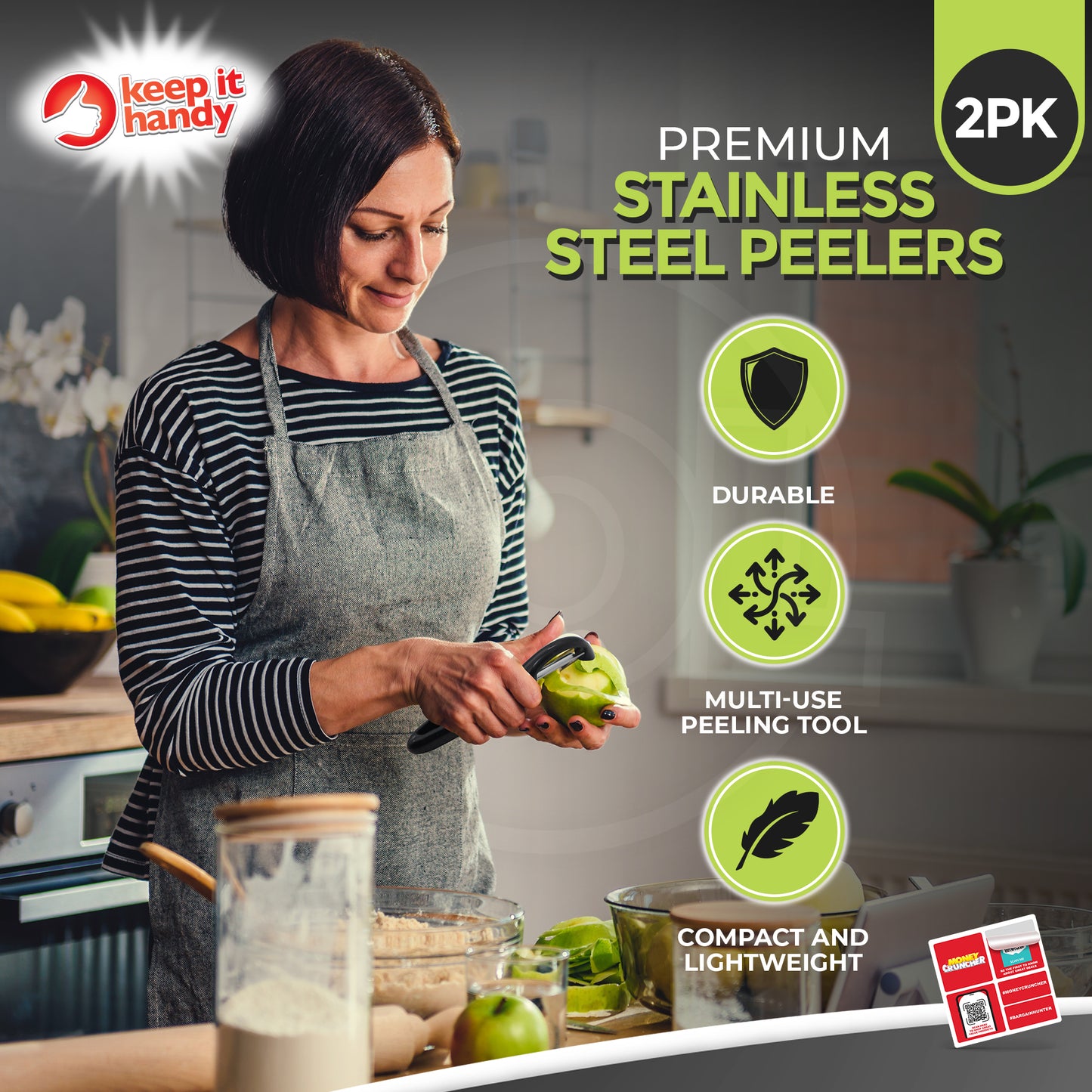SOL 2pk Stainless Steel Peelers – Non-Slip Grip, Hanging Loop – Sharp Blades for Effortless Peeling – Ideal for Potatoes, Carrots & Other Vegetables – Dishwasher Safe Kitchen Tool