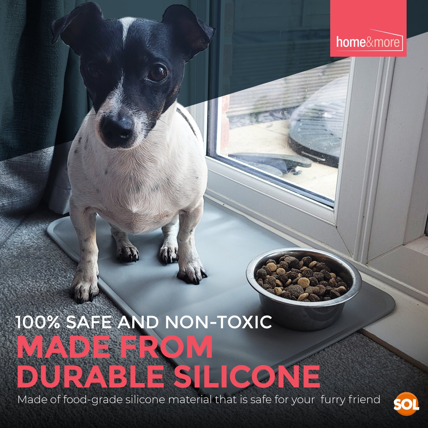Silicone Dog & Cat Food Mat – 48x30cm | Waterproof, Non-Slip Pet Feeding Mat | Easy Clean Pet Bowl Placemat for Dogs & Cats | Grey | 1 Pack