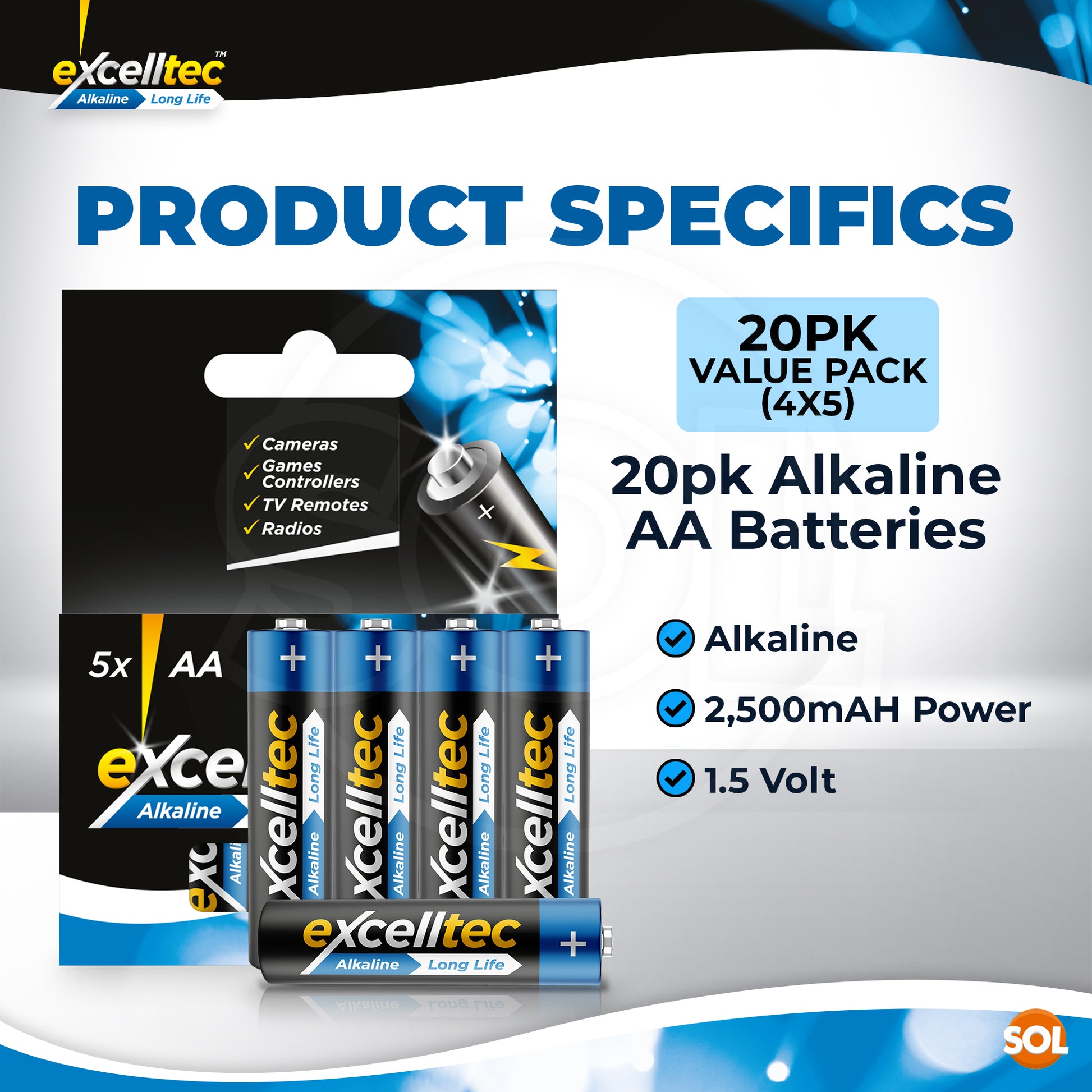 20pk Excelltec AA / AAA Batteries - Alkaline - Long Life Batteries for Everyday Devices