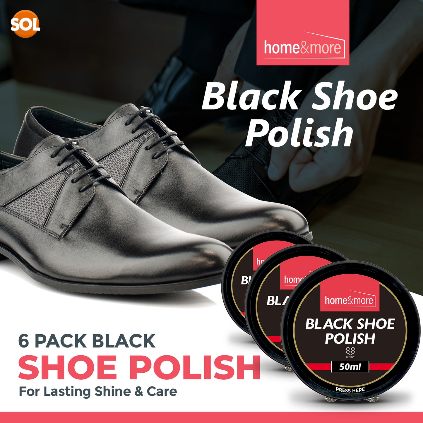 Wax Shoe Polish Black 50ml | Leather Boot Cleaner | 6 Pack