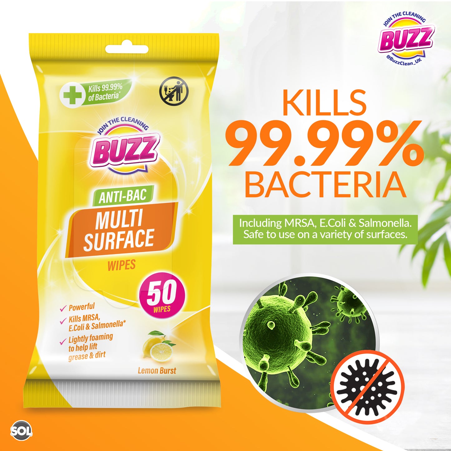 Antibac Surface Wipes Lemon Mandarin | 100 Wipes