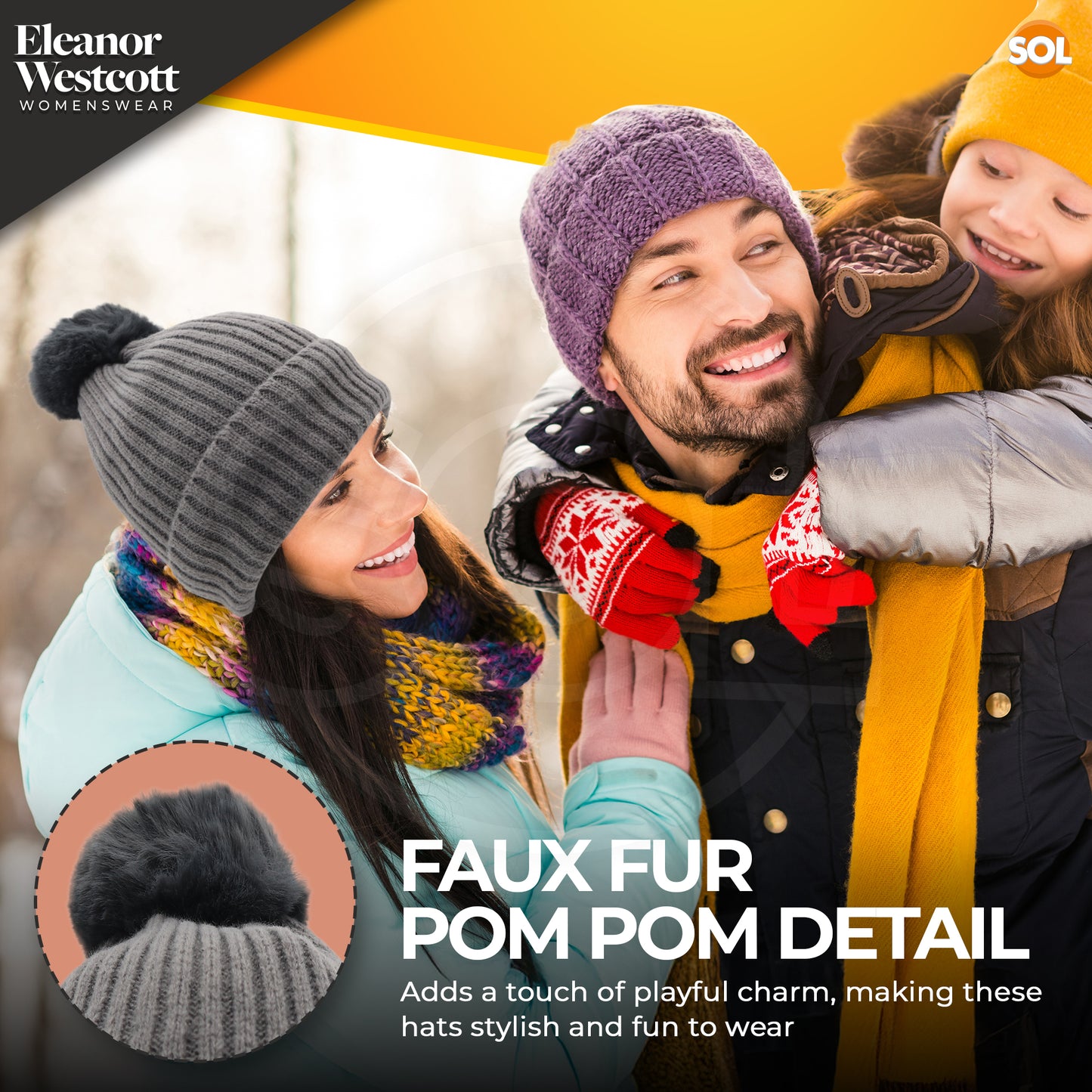 Women's Thermal Bobble Hat | Knitted Beanie with Faux Fur Pom Pom | Winter Warm Outdoor Wear | 2 Pack