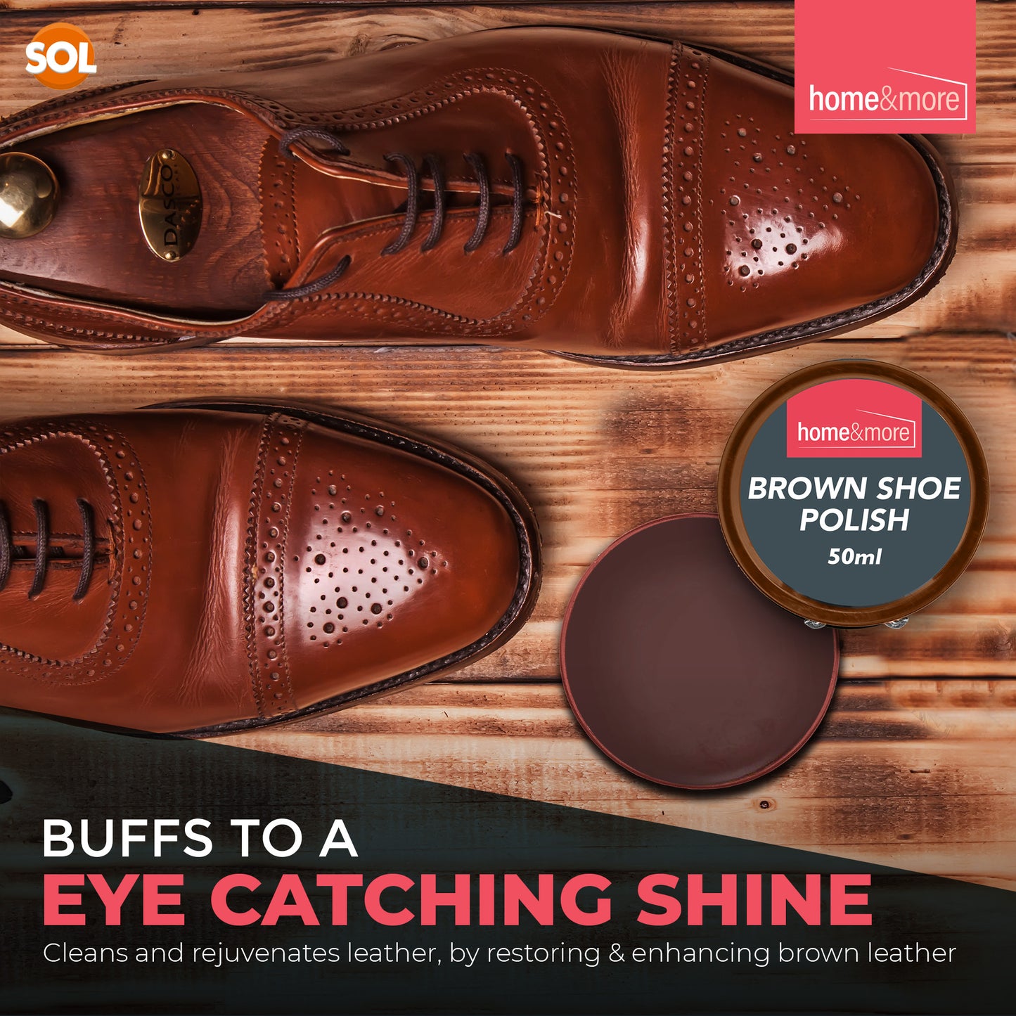 Wax Shoe Polish Brown 50ml | Leather Boot Cleaner | 6 Pack