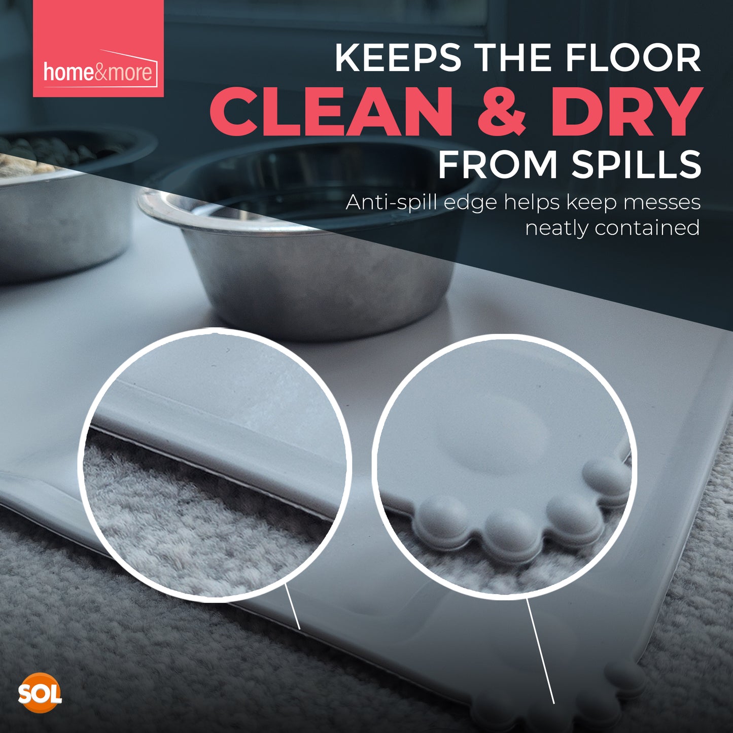 Silicone Dog & Cat Food Mat – 48x30cm | Waterproof, Non-Slip Pet Feeding Mat | Easy Clean Pet Bowl Placemat for Dogs & Cats | Grey | 1 Pack