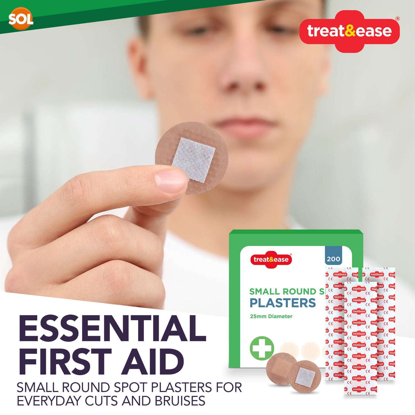 Round Spot Plasters 2.5cm | Washproof First Aid | 200 Pack