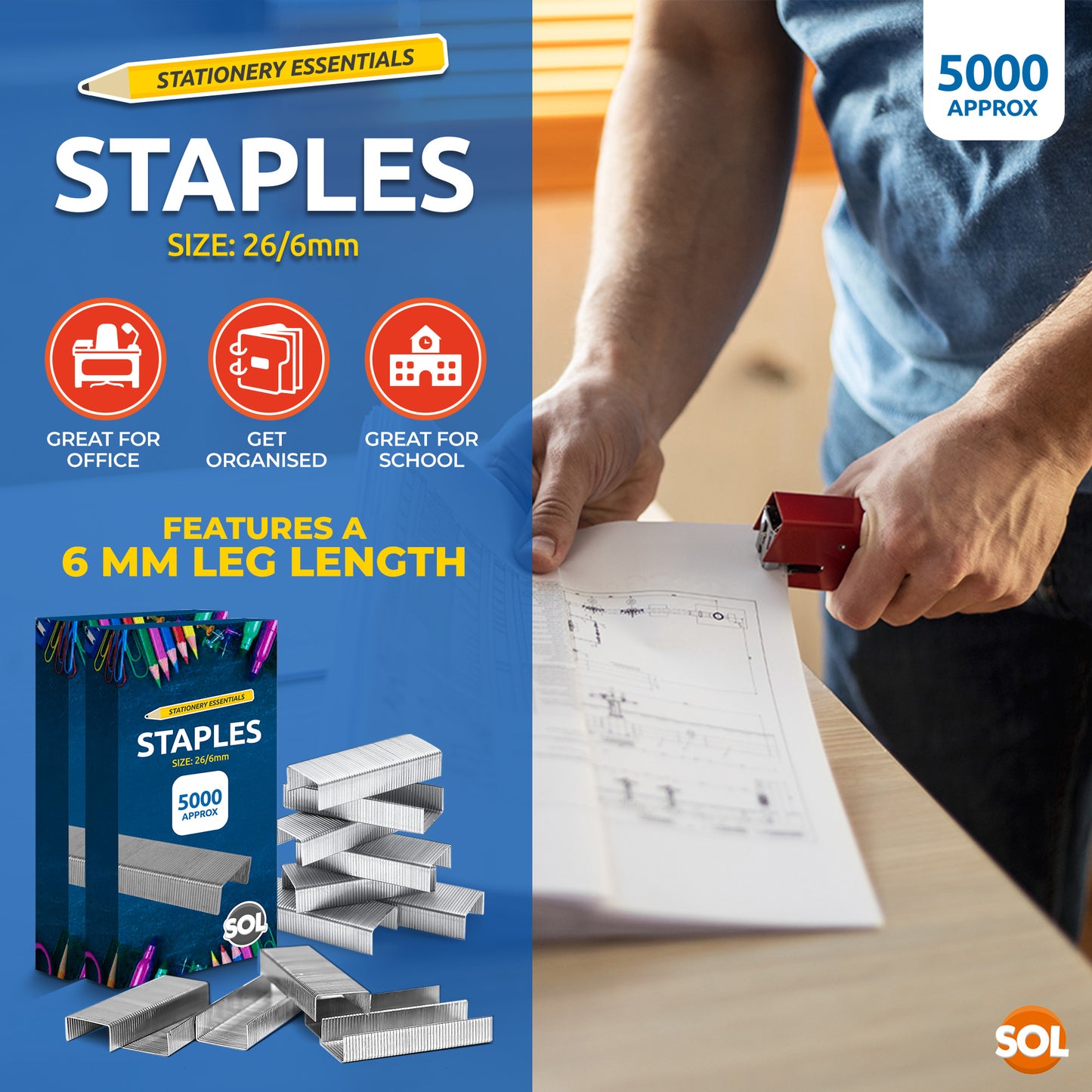 Office Staples 26/6 | Standard Fit Staplers | 5000 Pack