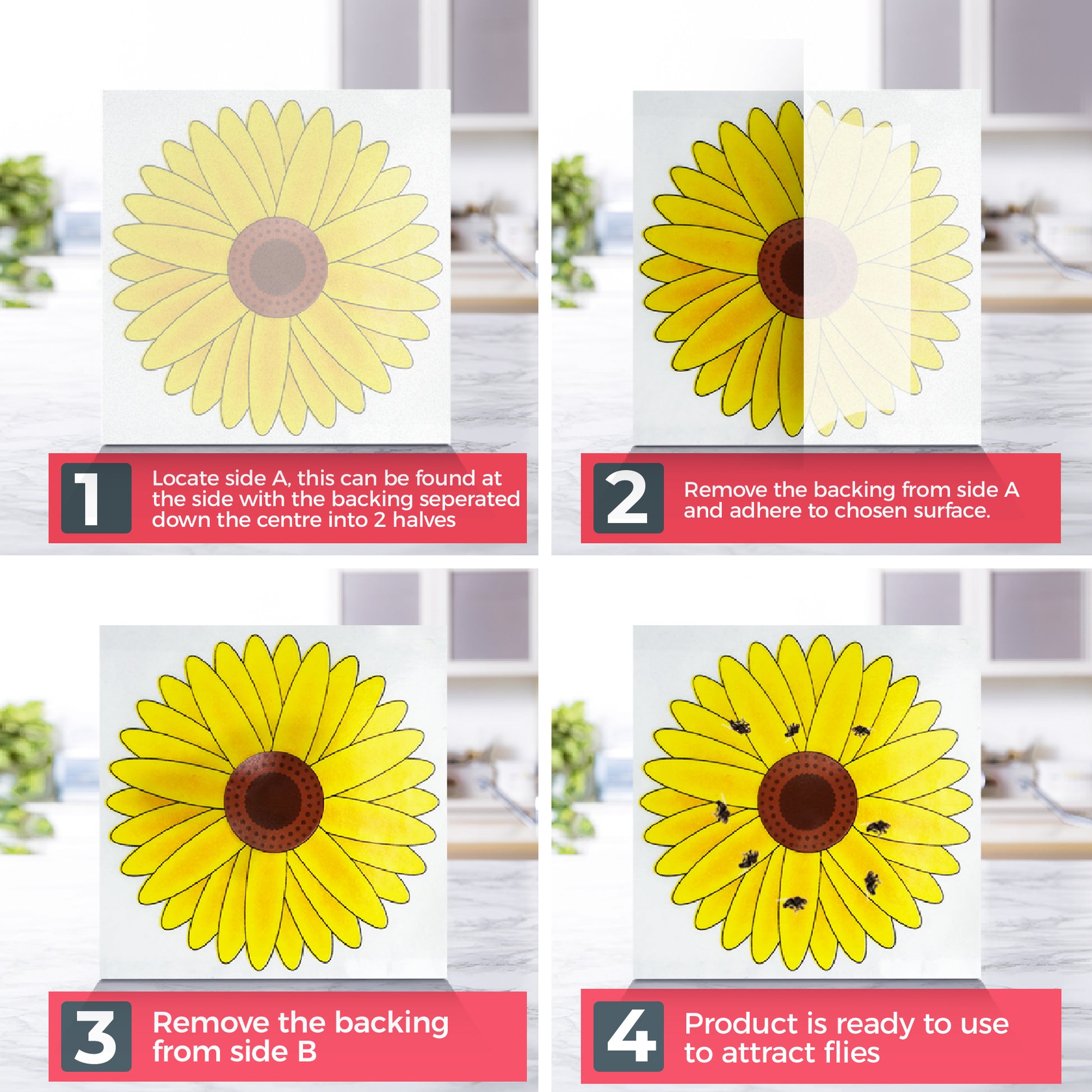 Window Sticker Fly Traps, Sunflower Design for Fruit Flies, Moth, Mosquitoes, Sticky Paper Indoor Catcher for Home Use