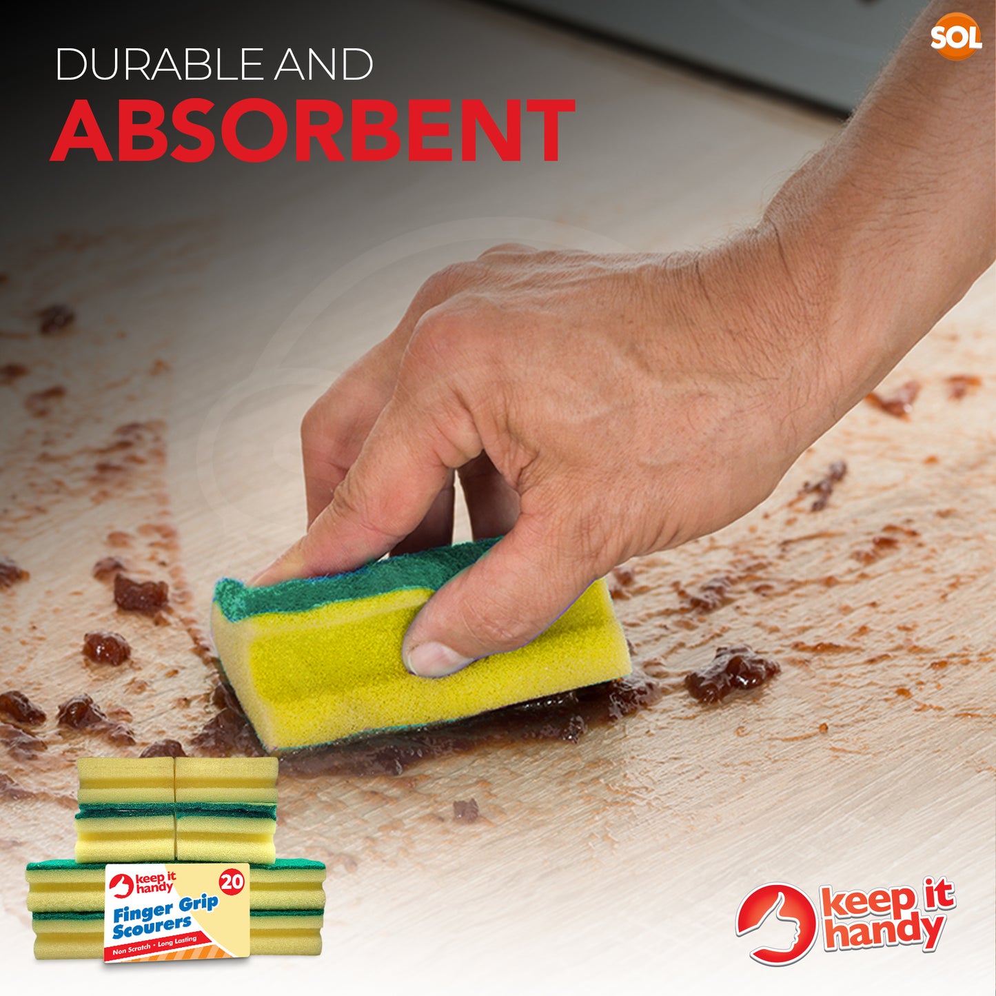 Heavy Duty Sponge Scourers | Finger Grip Kitchen Bathroom | 20 Pack