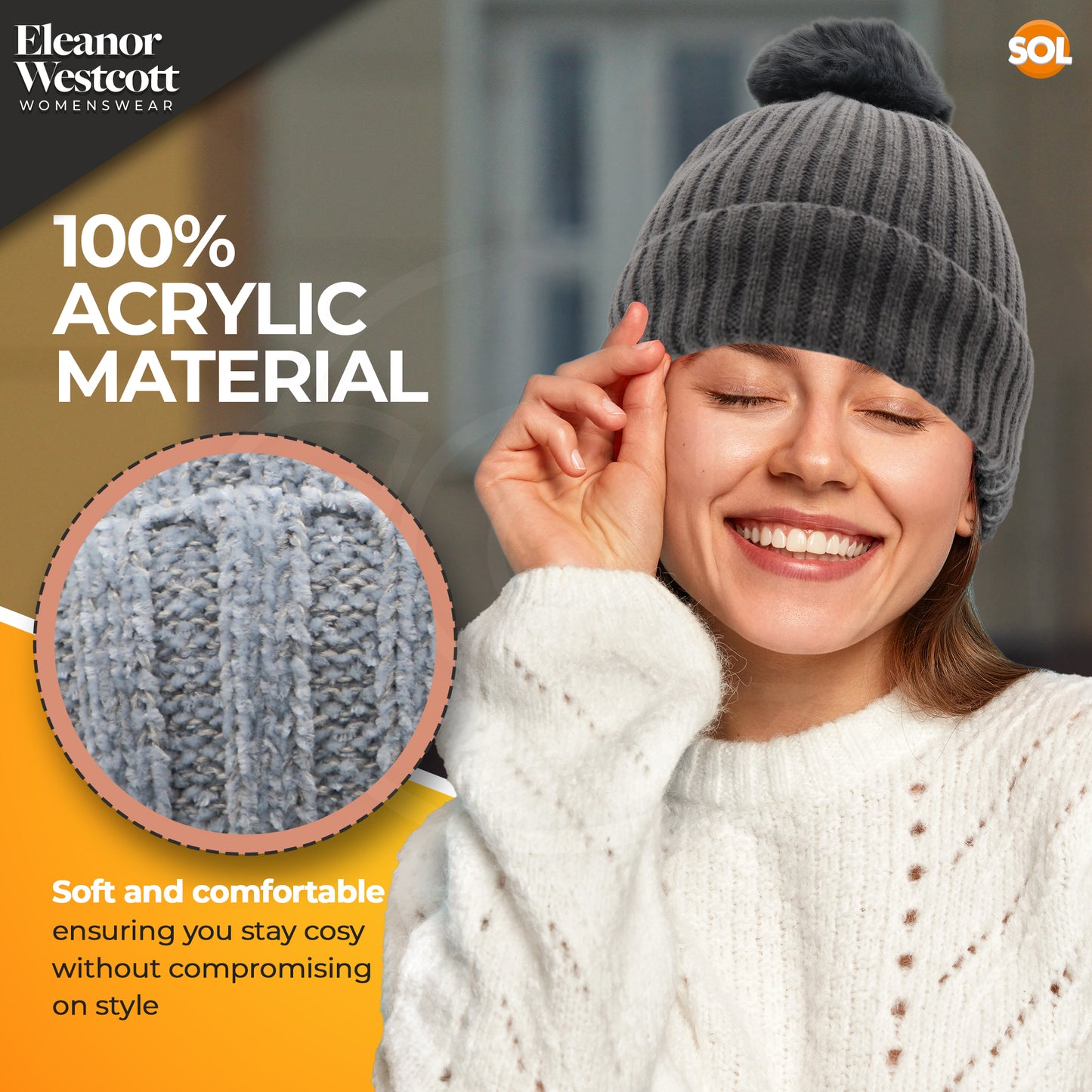 Women's Thermal Bobble Hat | Knitted Beanie with Faux Fur Pom Pom | Winter Warm Outdoor Wear | 2 Pack