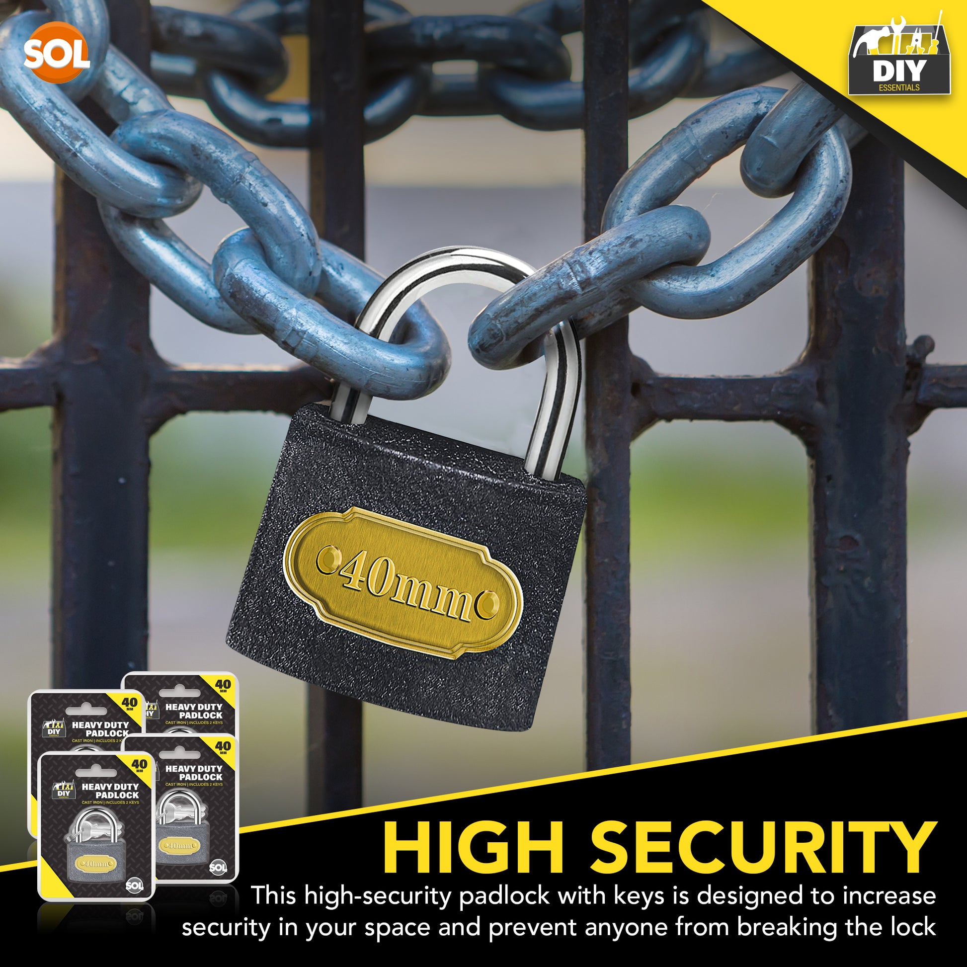 4/6pk Padlock 40mm Heavy Duty Iron Outdoor Shed Safety Security Shackle Lock 4 Key