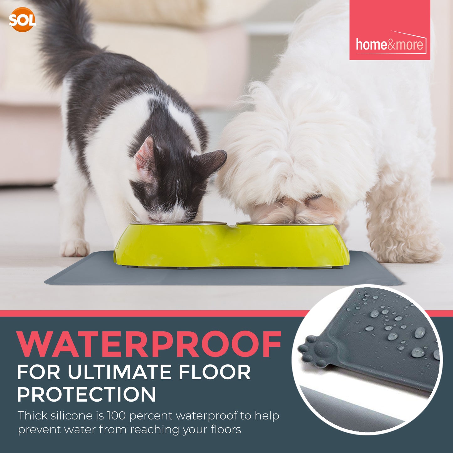 Silicone Dog & Cat Food Mat – 48x30cm | Waterproof, Non-Slip Pet Feeding Mat | Easy Clean Pet Bowl Placemat for Dogs & Cats | Grey | 1 Pack