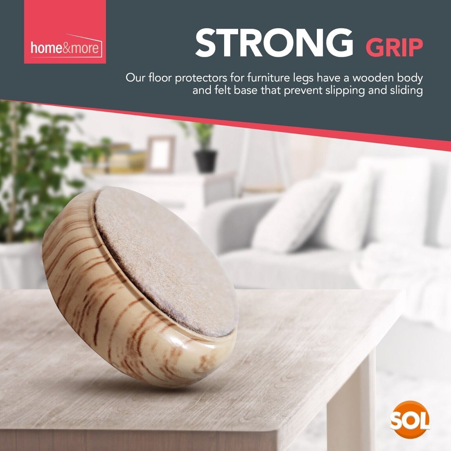 Premium Felt Castor Cups | Non Slip Furniture Castor Floor Protectors | 8 Pack