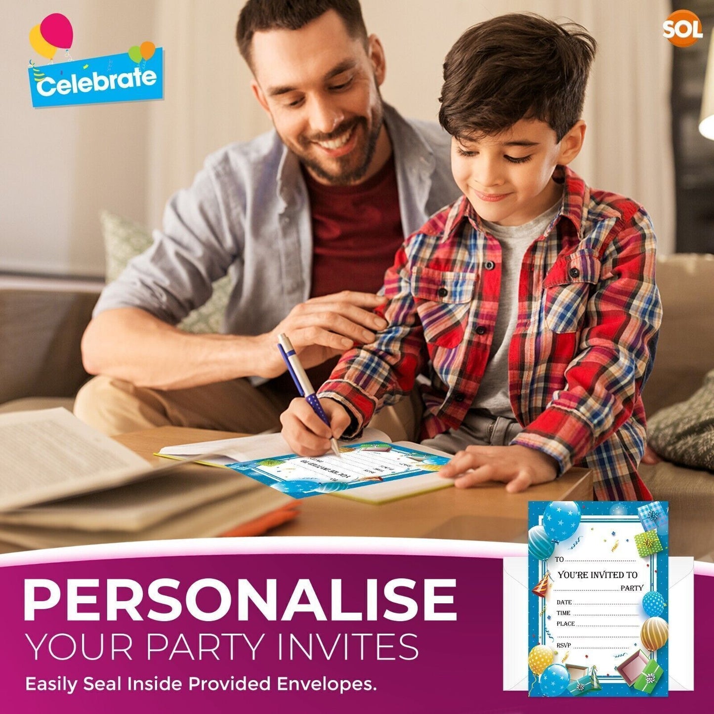 28-56 Birthday Party Invitations Girls Boys Kids Children Invites with Envelopes