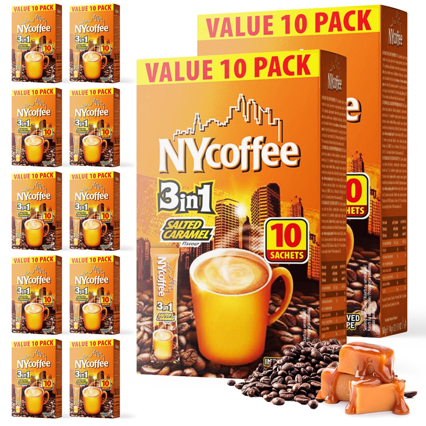 NY Coffee Instant Coffee Sachets 3 in 1 Salted Caramel | Bulk Pack 100