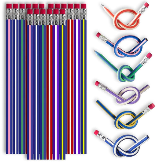Soft Flexible Bendy Pencils with Erasers | Kids Magic Twist | 24 Pack