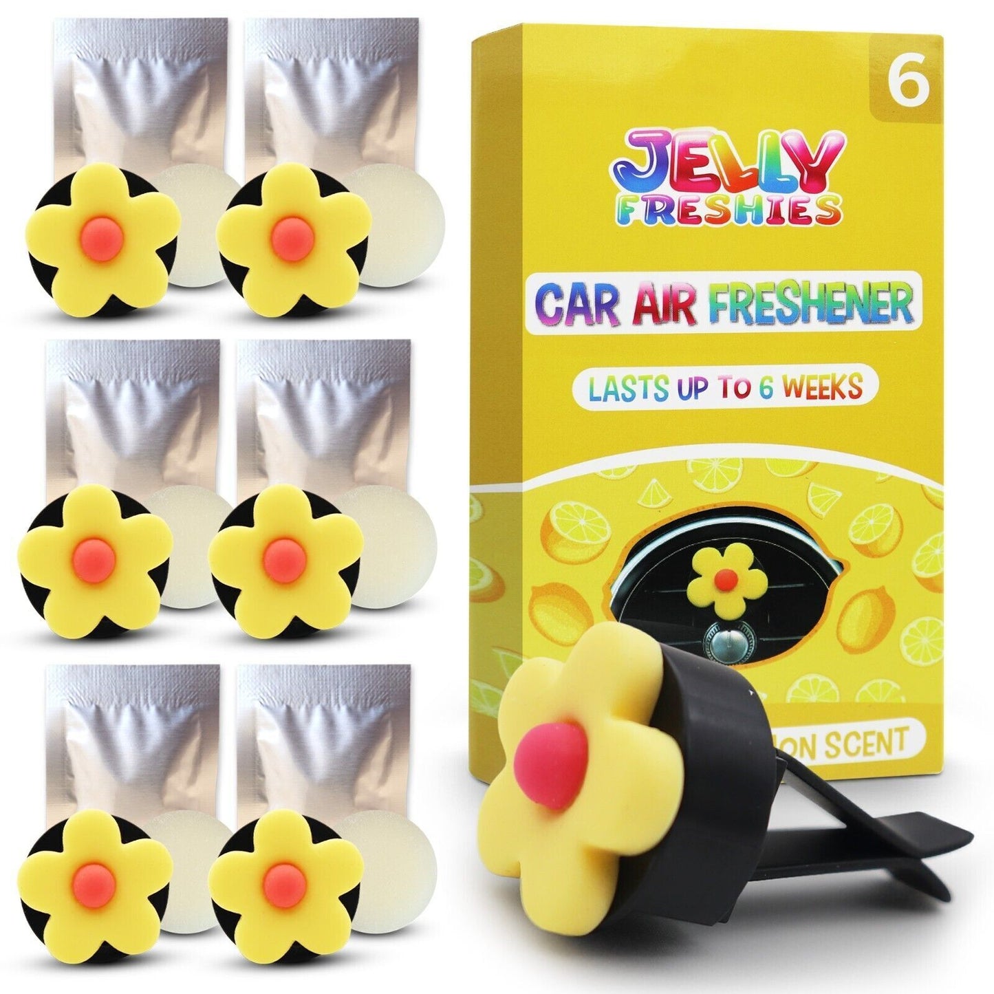 Car Air Freshener Clip Lemon Scent Flowers – 6 Pack