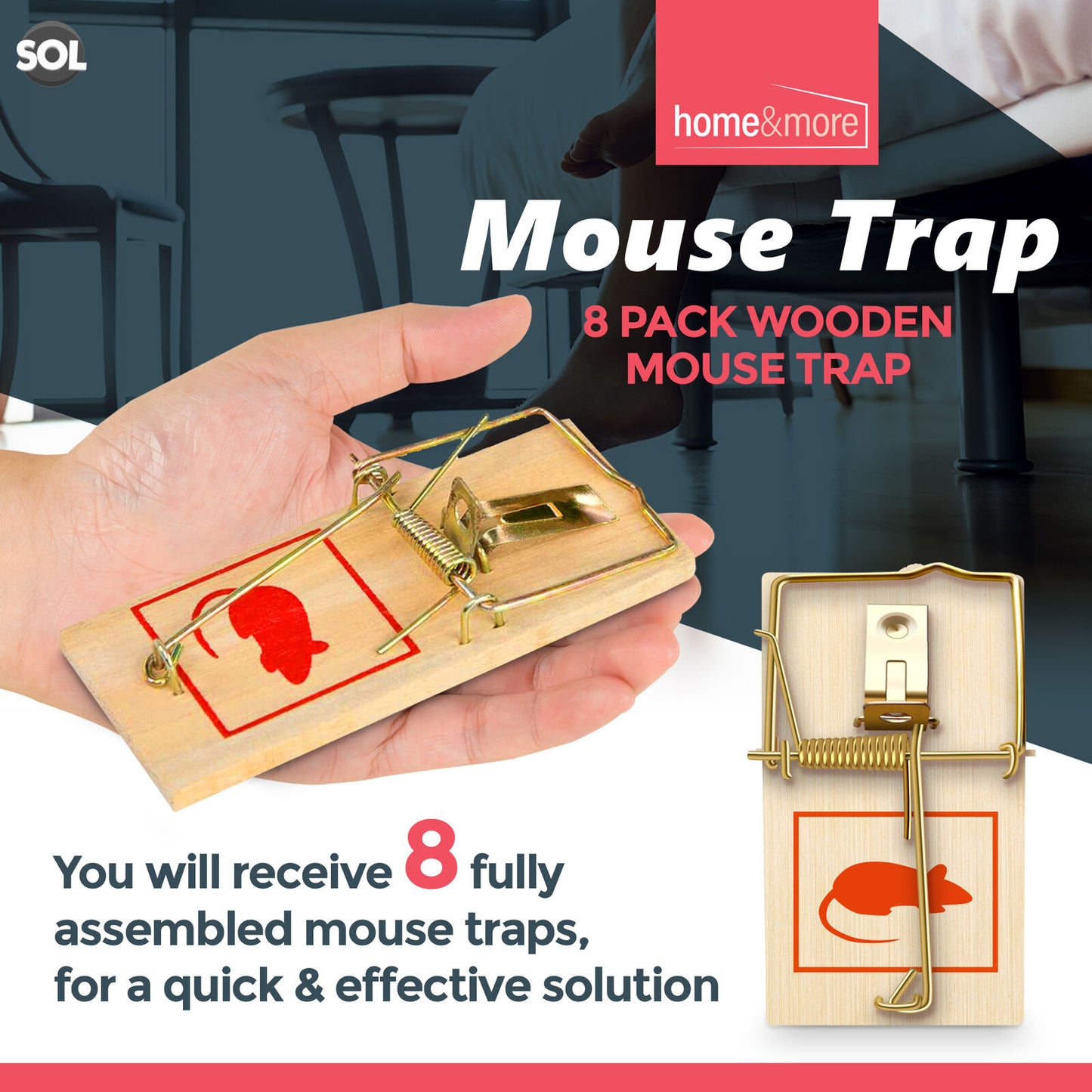 Wooden Mouse Traps | Reusable Rodent Pest Control | 8 Pack