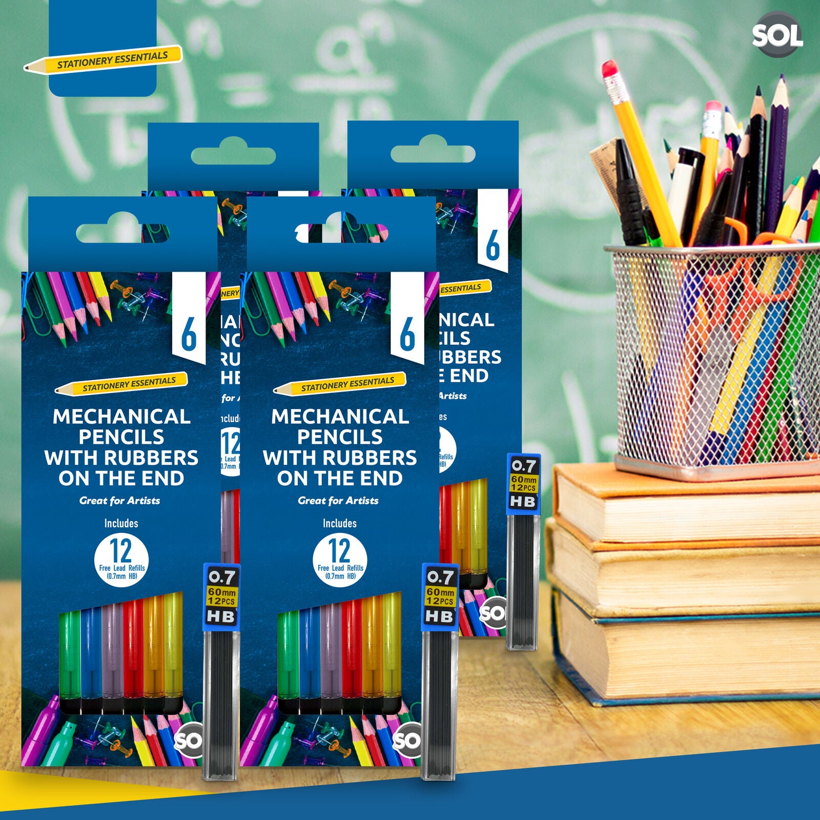 Mechanical Pencils Set 0.7mm with HB Lead Refills and Erasers | 6 Pack