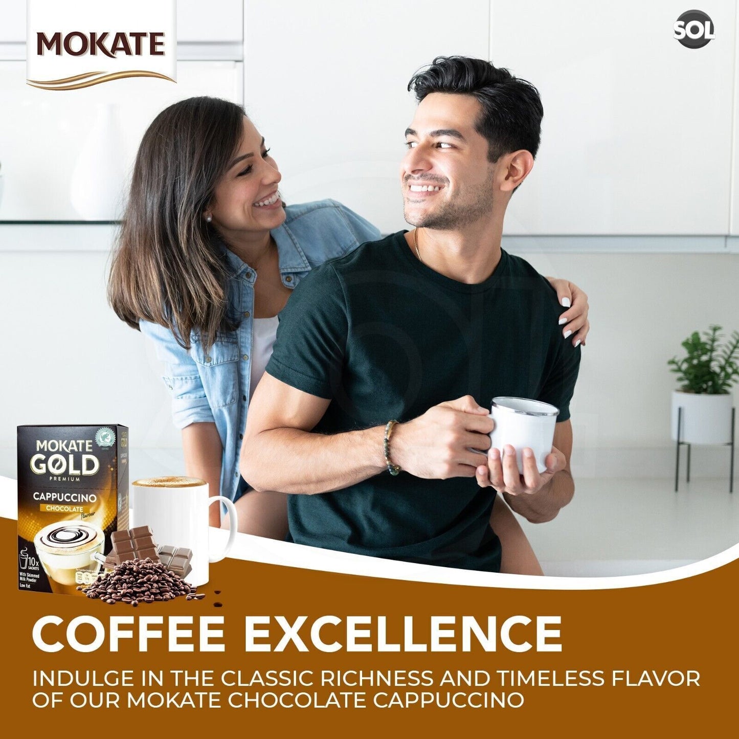 Mokate Gold Cappuccino Coffee Sachets | Classic & Chocolate Instant | 60 Pack
