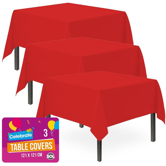 Red Plastic Table Covers | Square Disposable Party Cloth | 3 Pack
