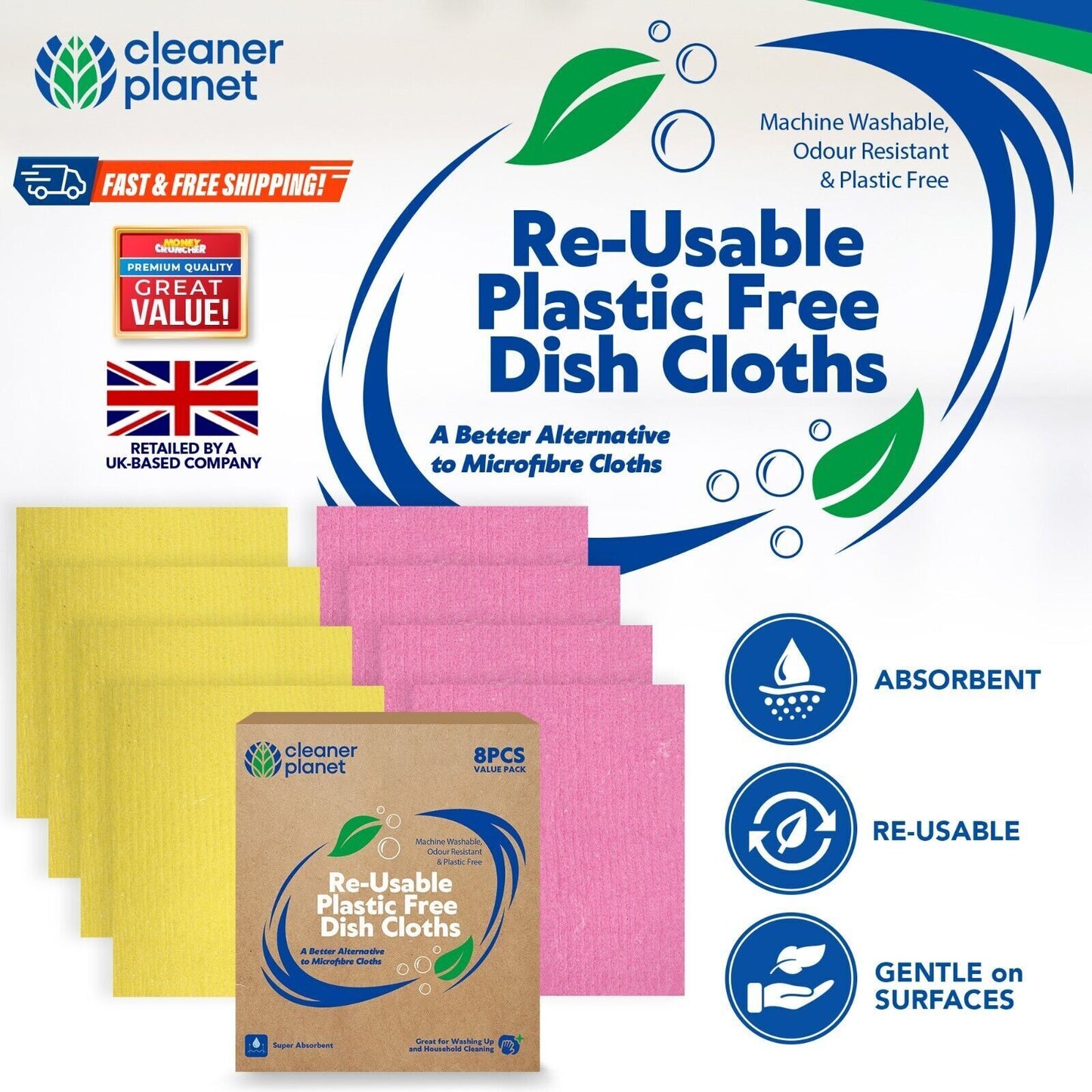 Sponge Cloths Absorbent Cellulose Kitchen Cleaning | 8 Pack