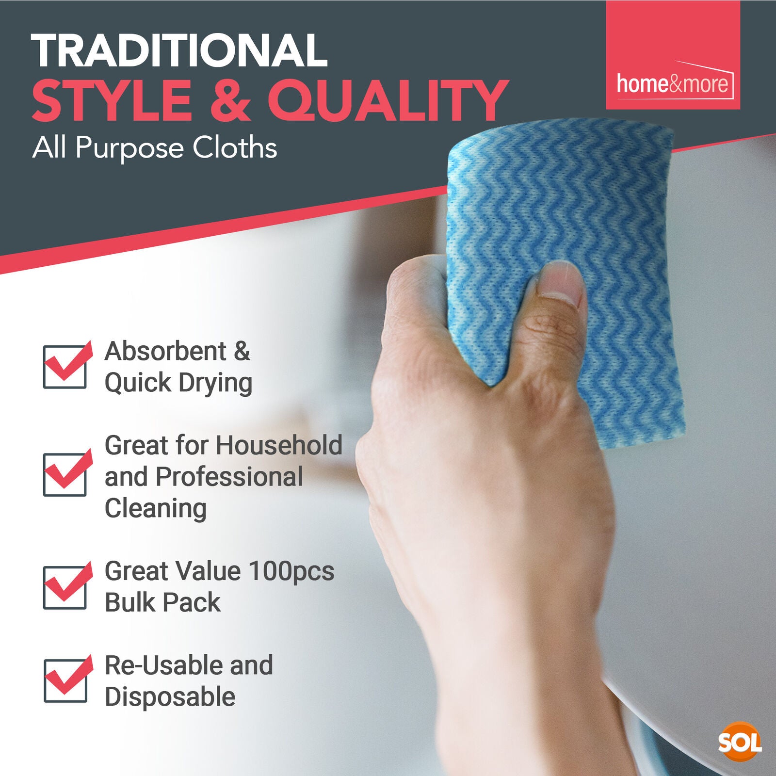 100 All Purpose Cleaning Cloths Blue Home Kitchen Hygienic Quality Wipes J Type