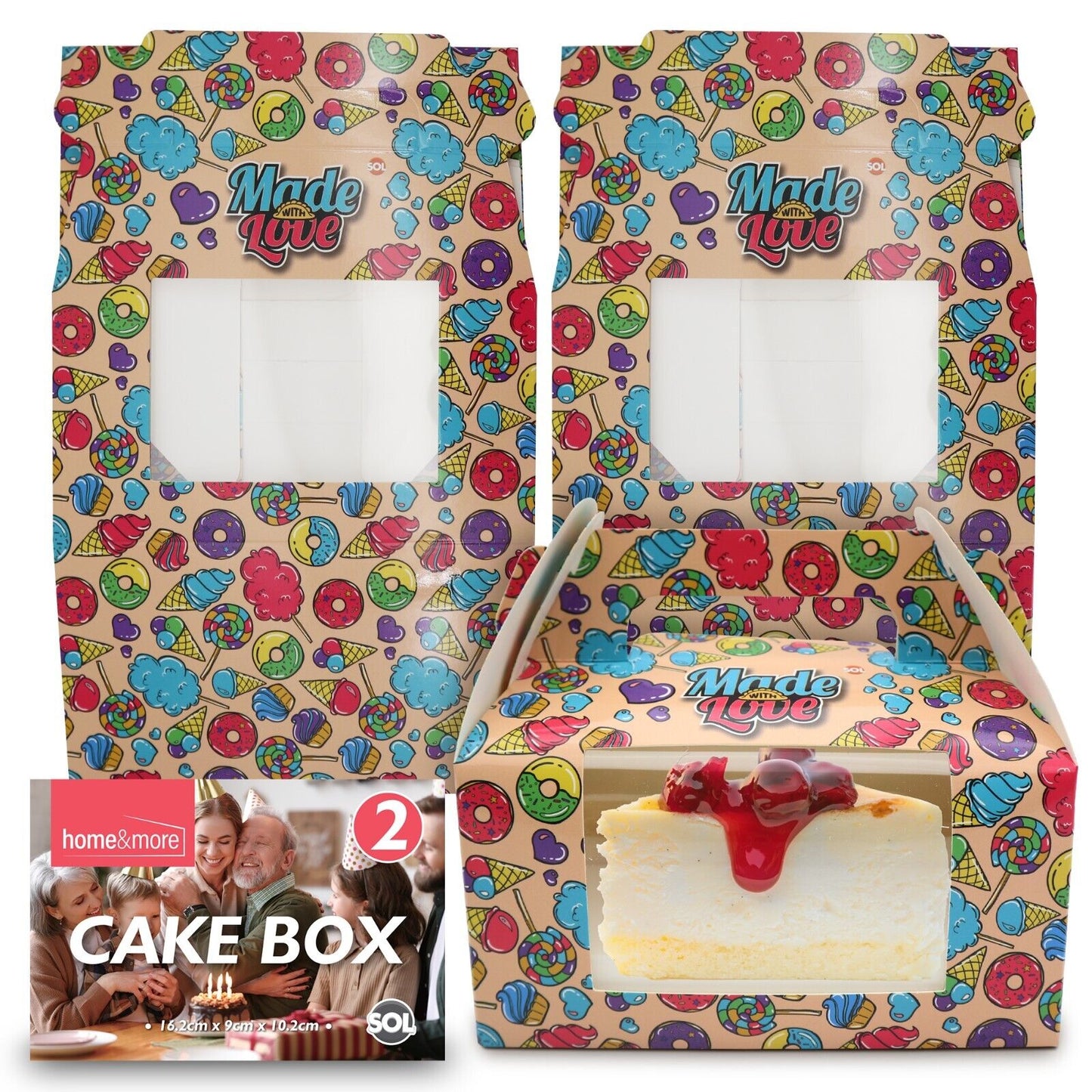 Large Cake Boxes with Window & Handle | Paper Box Slices | 2 Pack