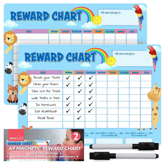 2pk Magnetic Reward Chart Reusable Behaviour Chore For Kids Children + Wipe Pens