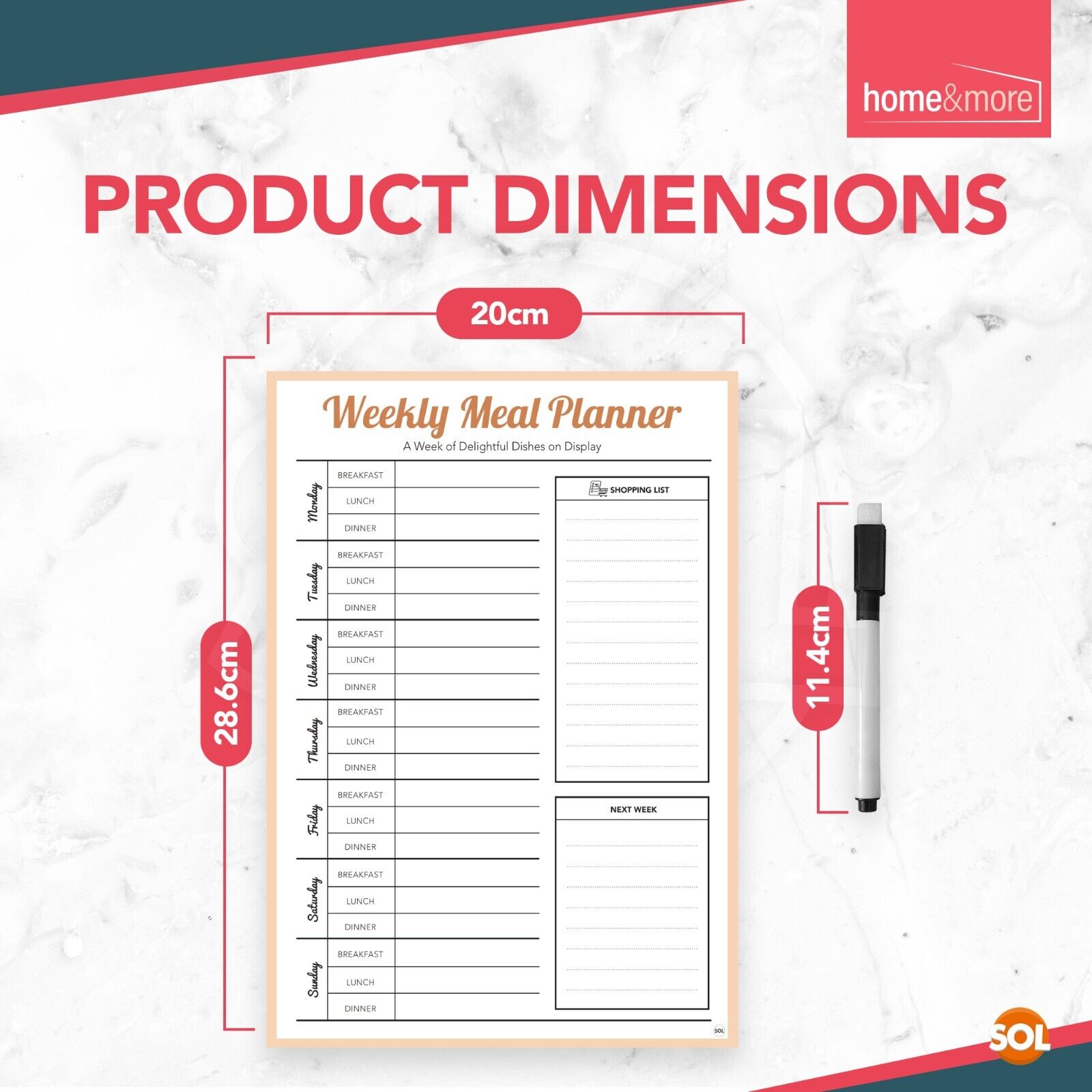 2X Magnetic Weekly Meal Planner and Fridge Food Shopping List With Dry Wipe Pens