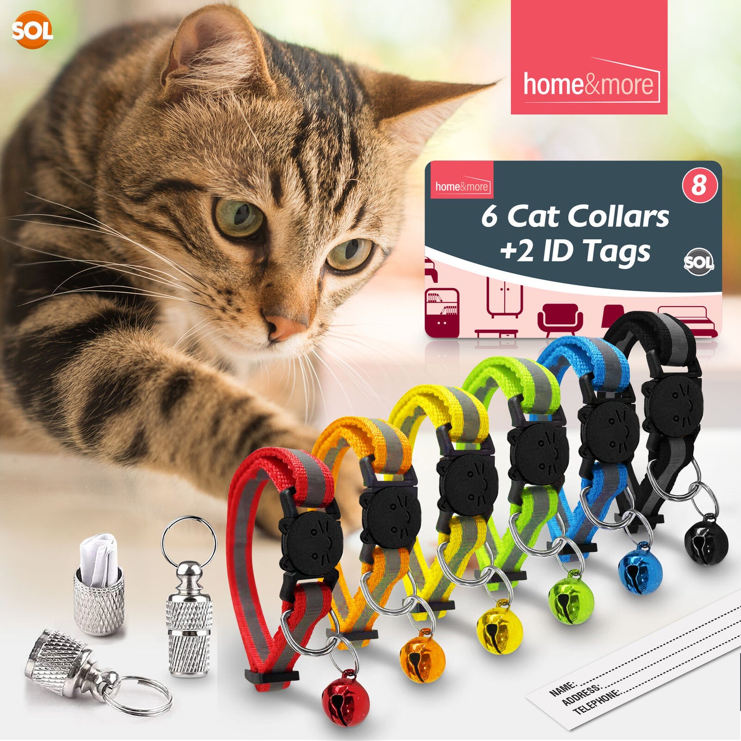 Reflective Cat Collar with Safety Release | ID Tag Bell | Quick Adjustable 6 Pack
