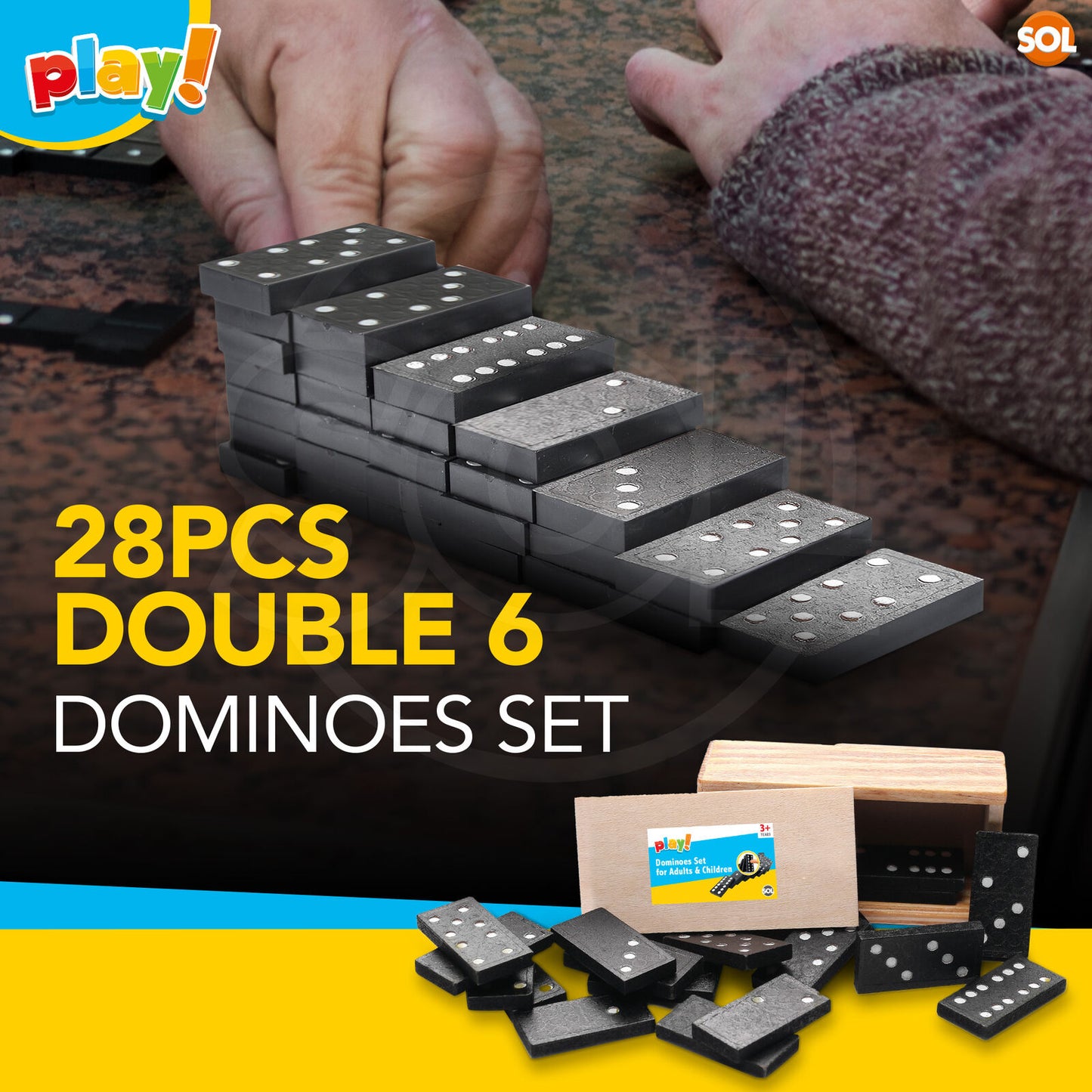 Dominoes Game Set | 28 Piece Travel Toy in Wooden Box