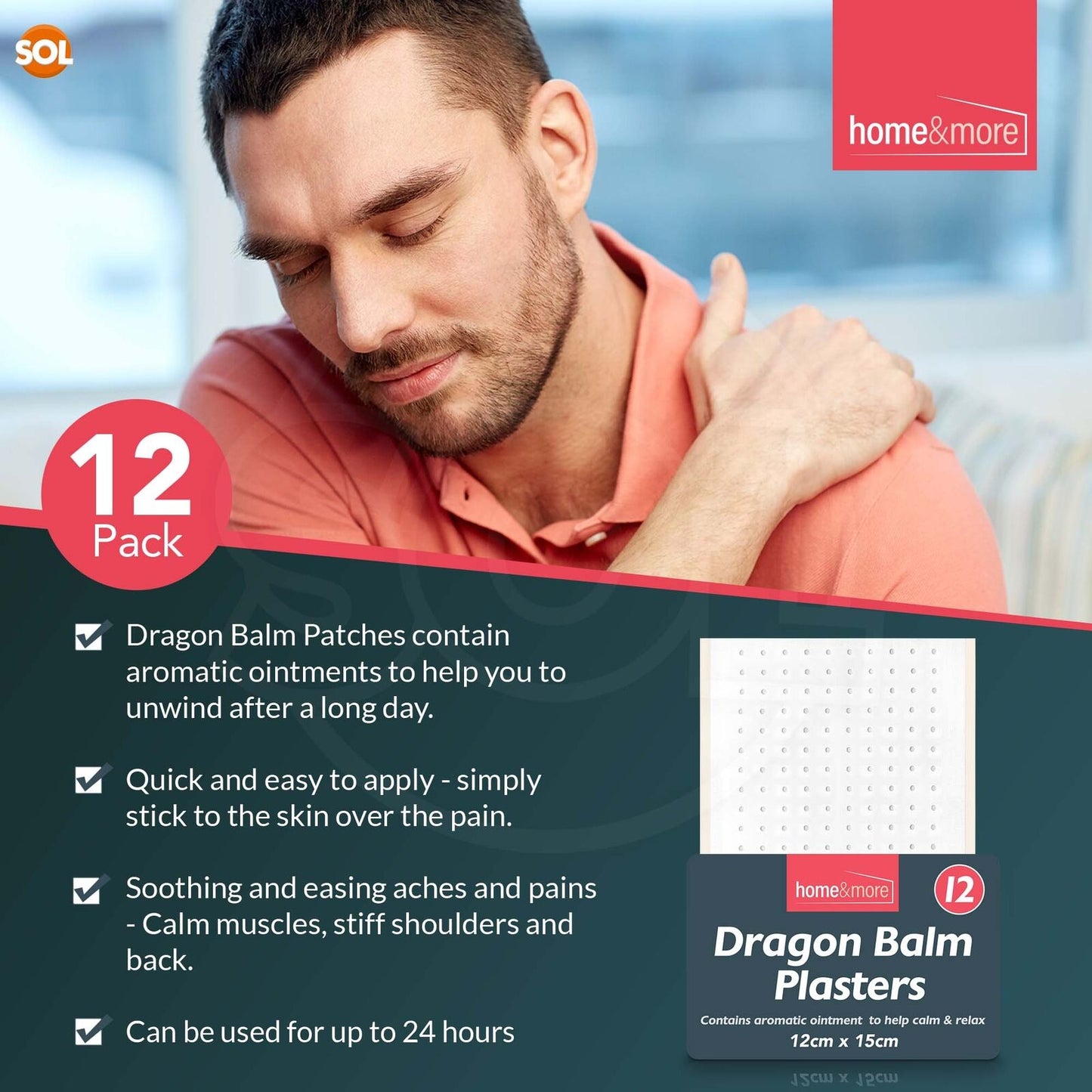 Dragon Balm Herbal Patch | Pain Relief Heat Plaster | 12 Pack