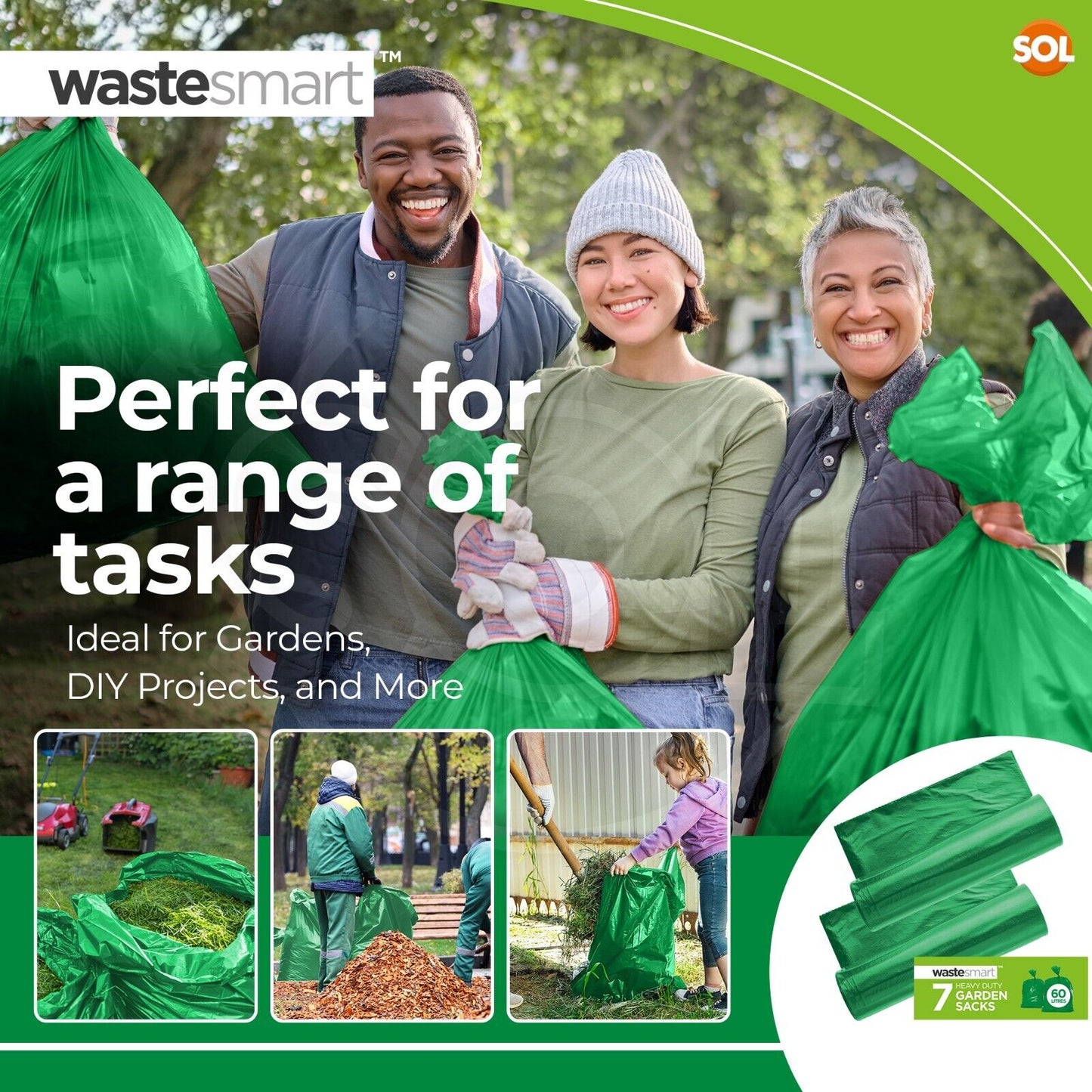 Garden Sacks Heavy Duty 60L Green Waste Bags | 168 Pack