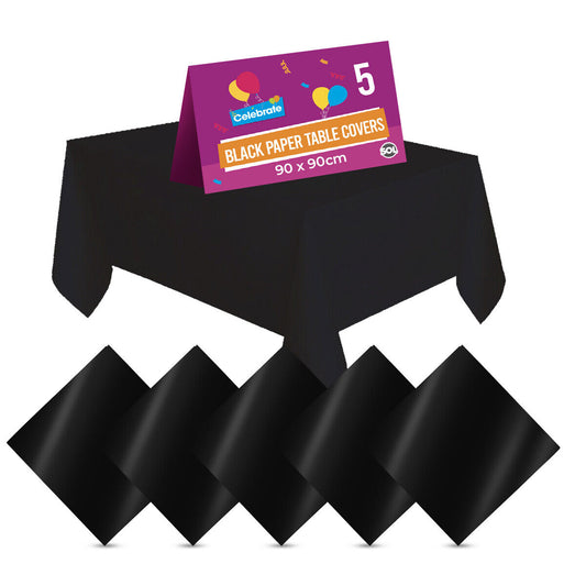 Black Paper Tablecloths Square Disposable – 5 Pack
