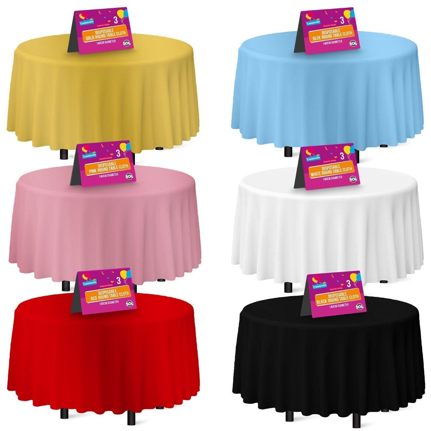 Plastic Table Covers Round 1.4M | Disposable Wipe Clean Party Cloth | 3 Pack